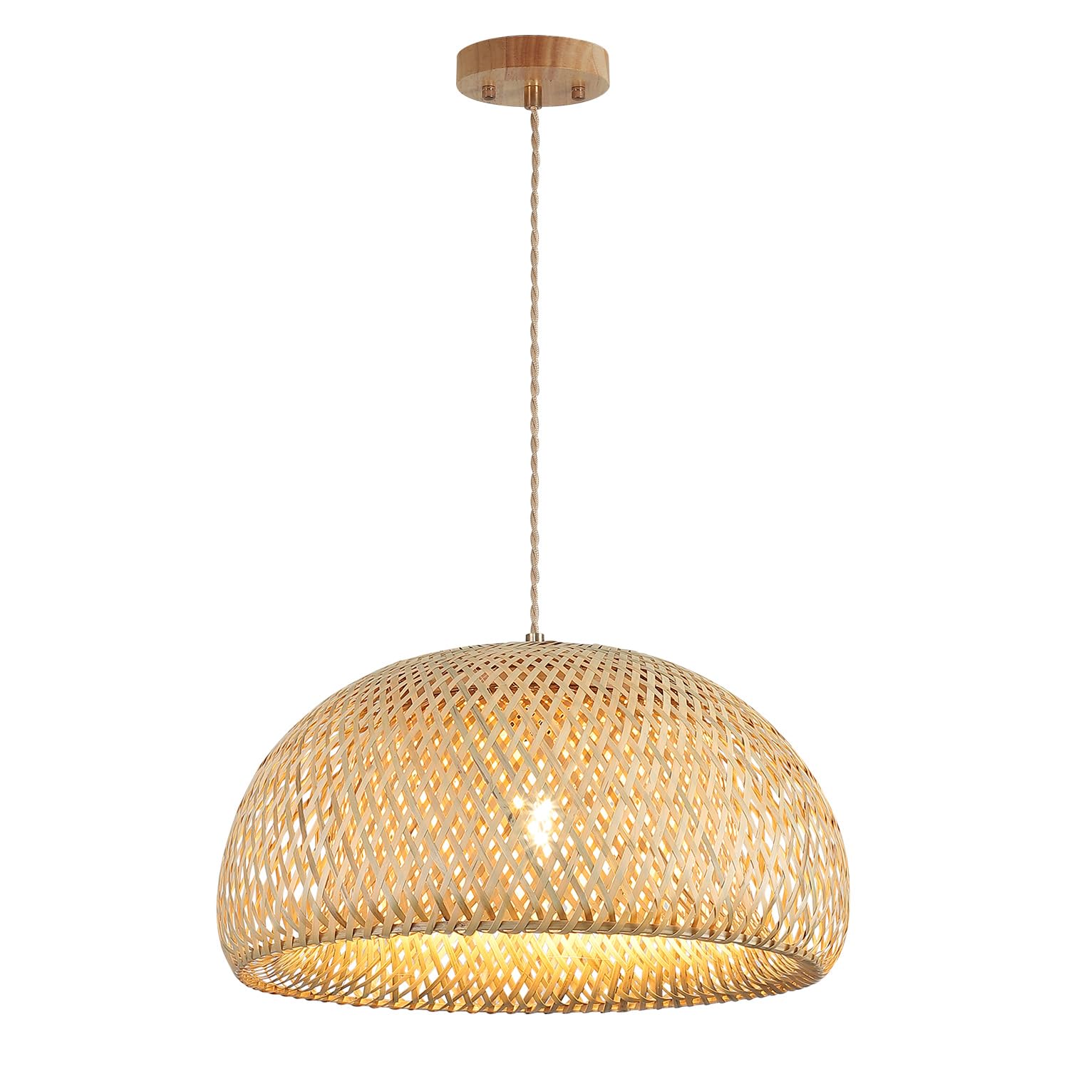 Hchunqjor Natural Bamboo Large Pendant Light Fixture - Rustic Handmade Woven Lighting For Home