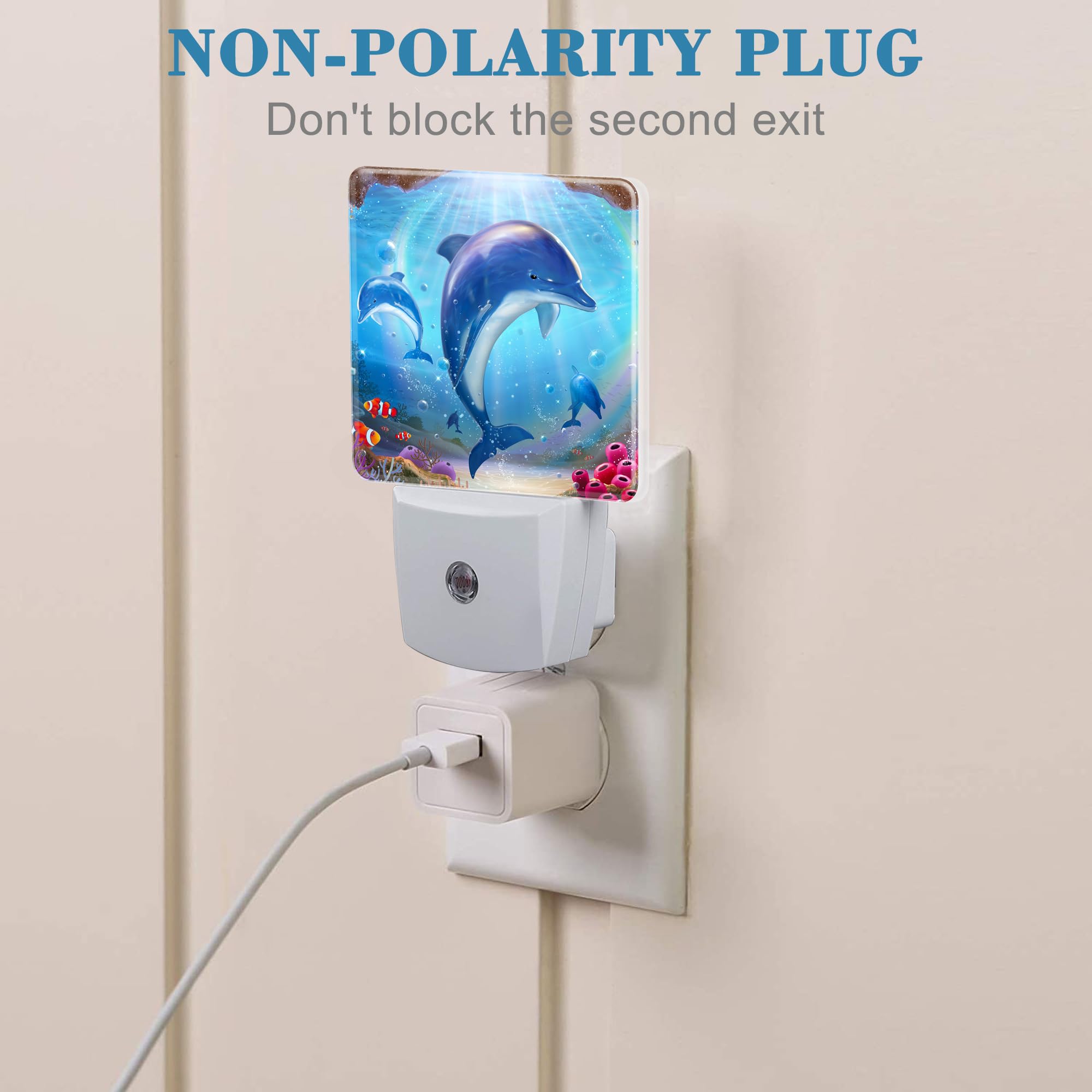 Uiaoiais Night Light For Kids Girls Boys, Cute Dolphins In Tropical Sea Led Night Light Plug Into Wall With Dusk To Dawn Sensor