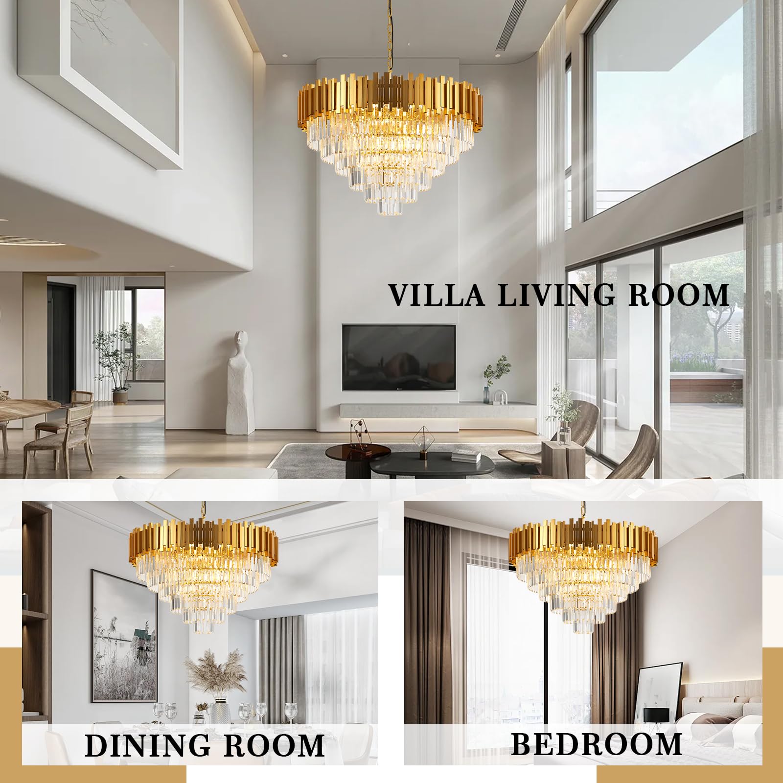 Brfaixla 18-Lights 6 Tiers Gold Crystal Chandeliers stylish 31.5 Modern Crystal Pendant Chandelier Round Hanging Lighting For Living Room Foyer High Ceiling Bedroom Restaurant