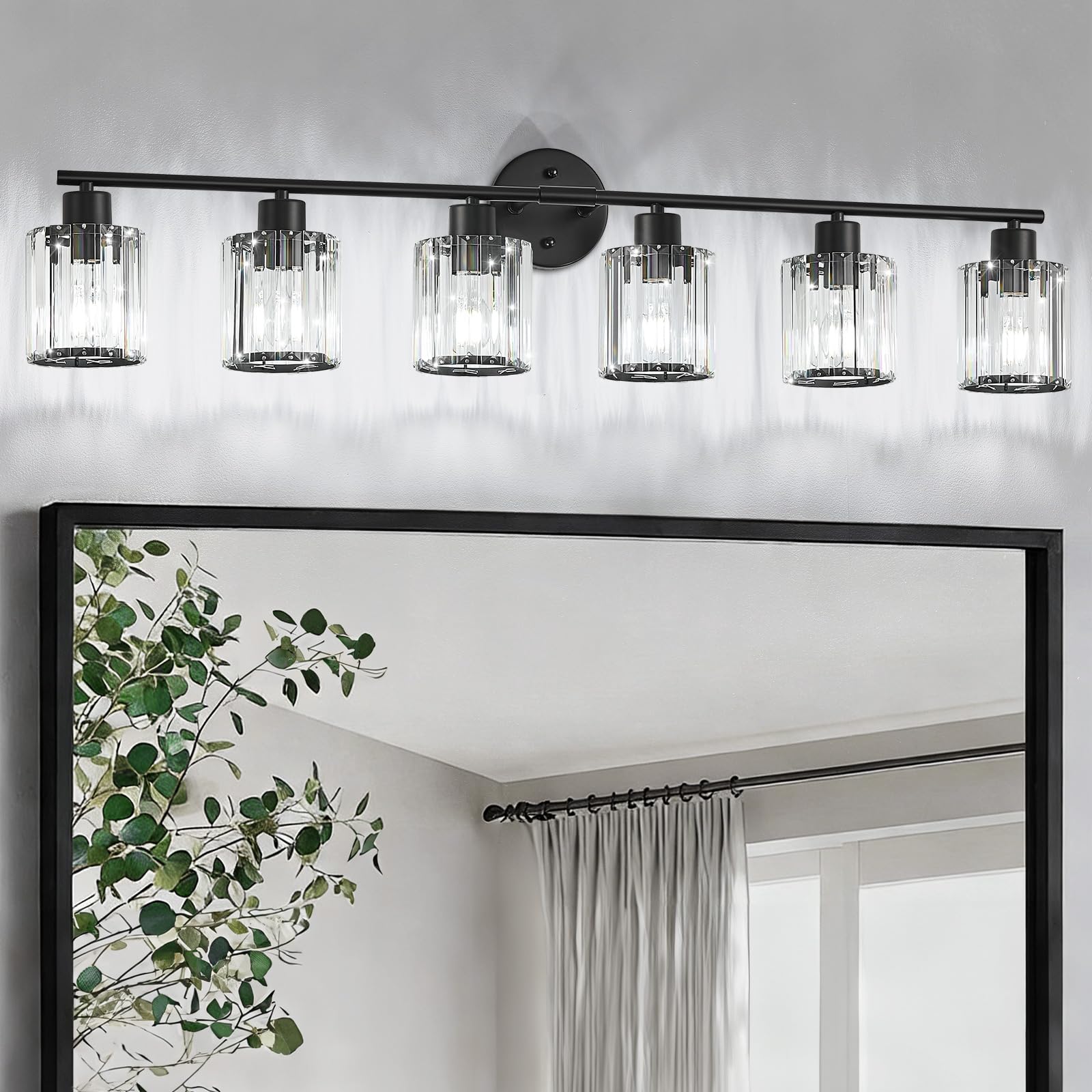 Kvhiiw Crystal Bathroom Light Fixtures, Bathroom Lighting Fixtures Over Mirror, Modern Black Gold 5-Light Vanity Lights for Mirr