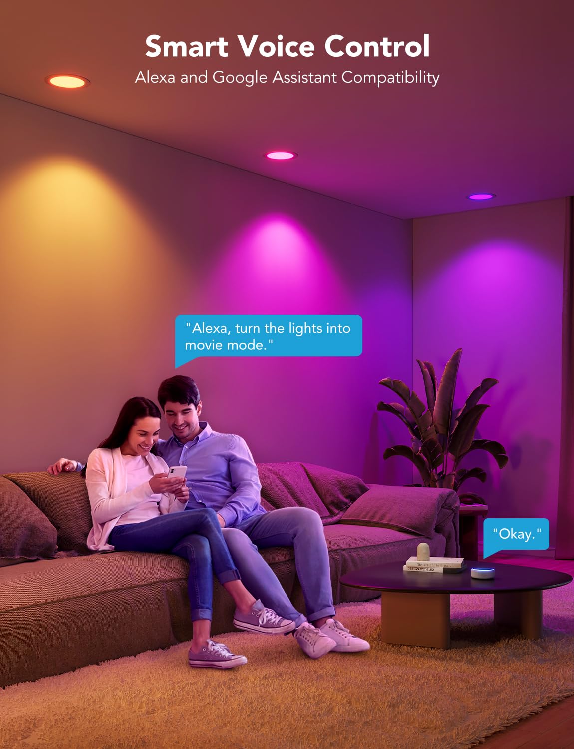 Govee Smart Recessed Lighting 4 Inch, Wi-Fi Bluetooth Direct Connect Rgbww Led Downlight, 65 Scene Mode, Work With Alexa & Googl