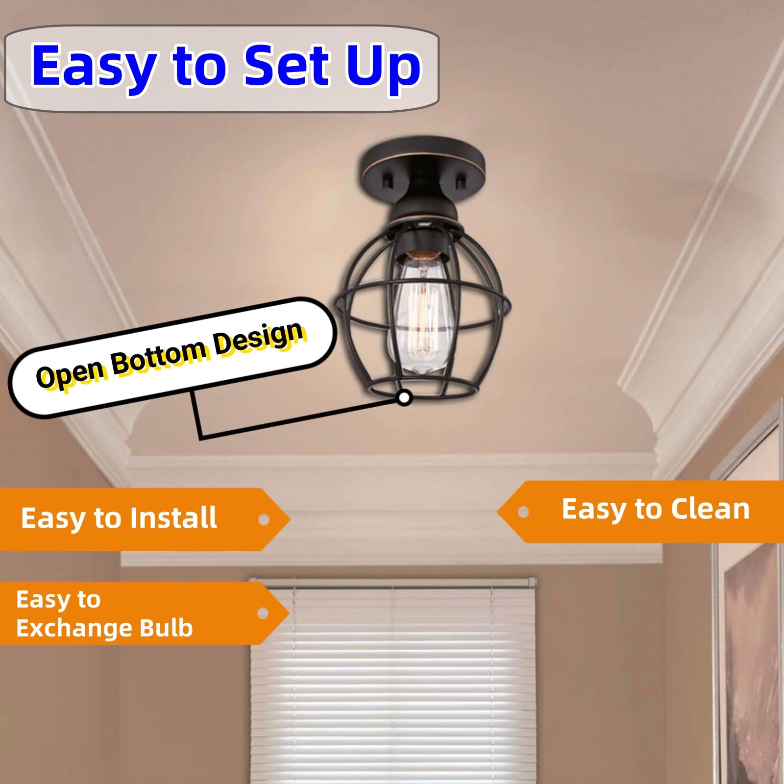 WISBEAM Oil Rubbed Bronze Semi Flush Mount Ceiling Light Fixture, E26 Medium Base MAX 60W, Metal Housing, ETL Rated, Bulbs NOT I