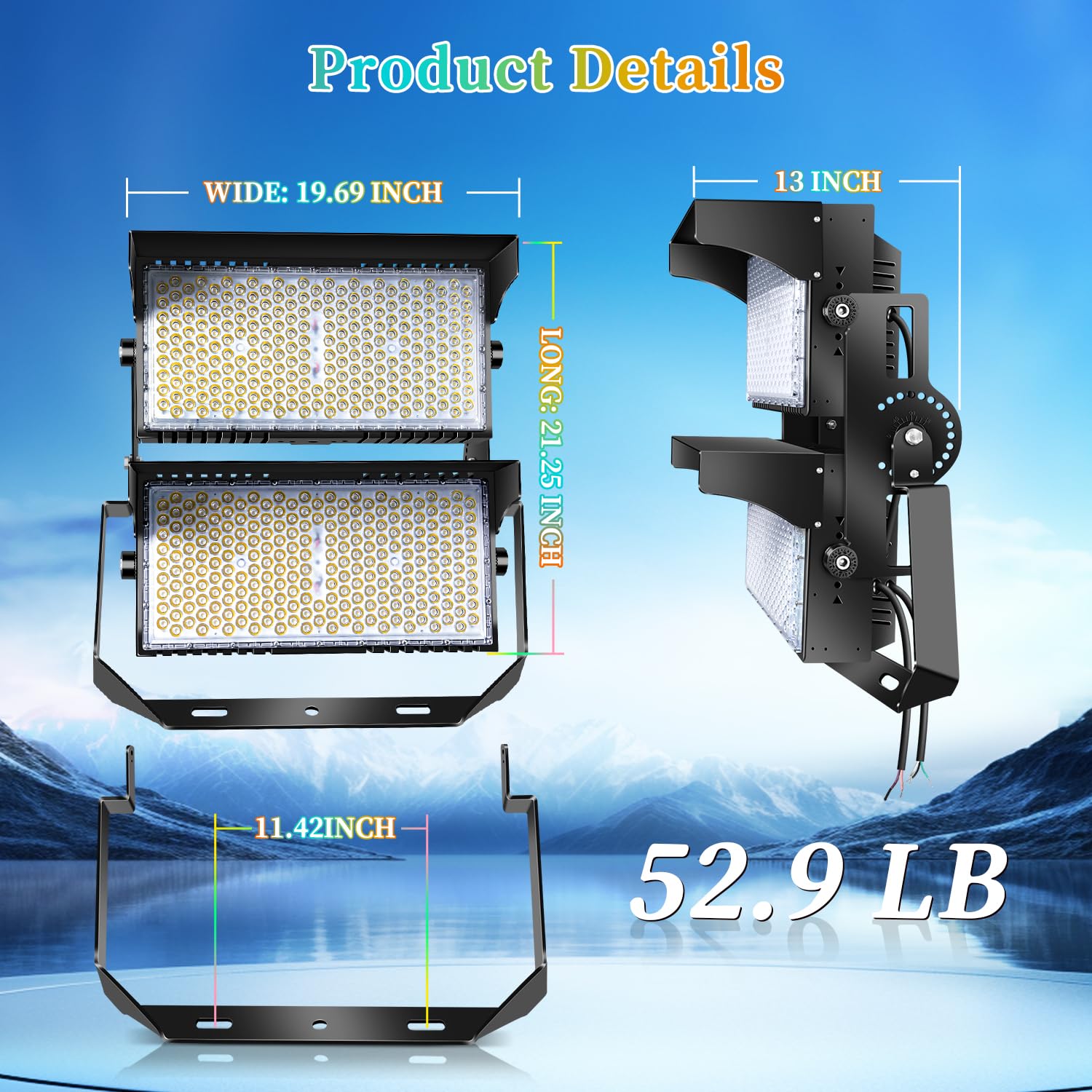 Juyace 900W LED Stadium Light - 117000lm Super Bright Flood Lighting, IP65 Waterproof, Black, Model KU1602