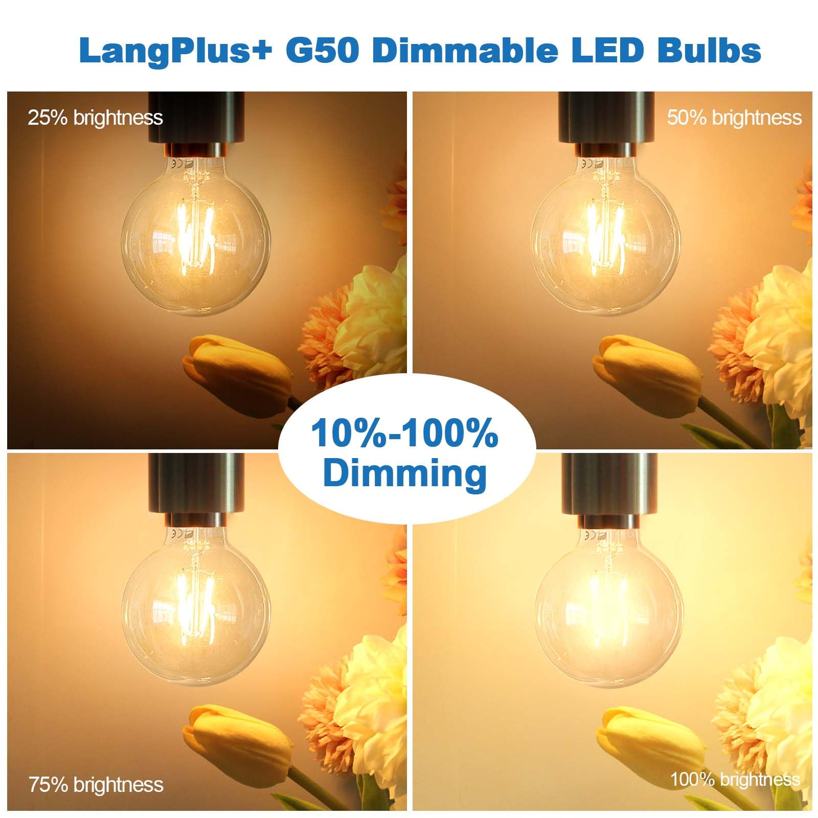 Langplus+ E12 Led Bulb Dimmable G16.5 6W Equal 60W 110V-130V Chandelier Light Bulbs Warm White 2700K Globe Light Bulbs For Ceili