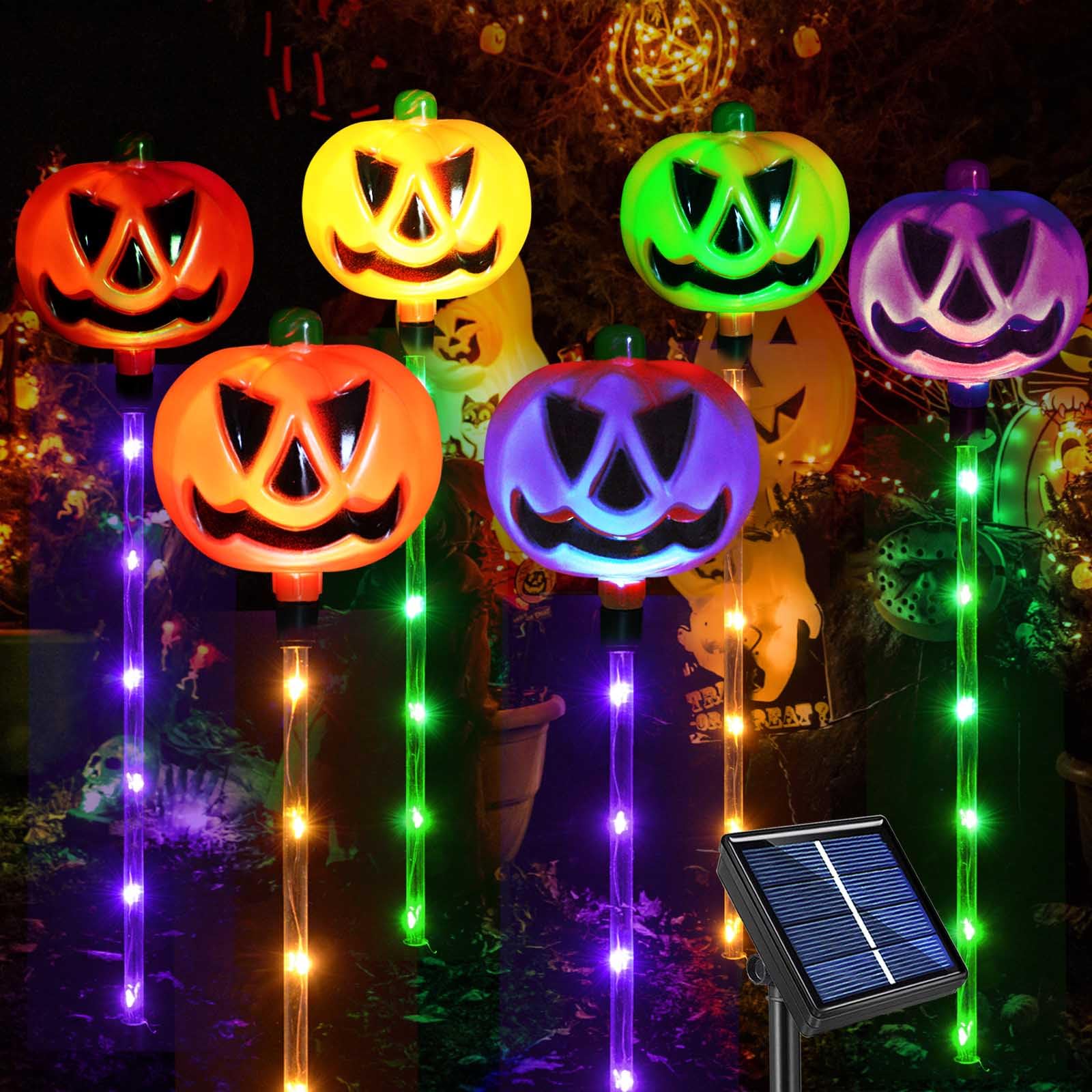 Janchs 6-Pack Solar Halloween Pumpkin Garden Stake Lights - Waterproof Outdoor Decor