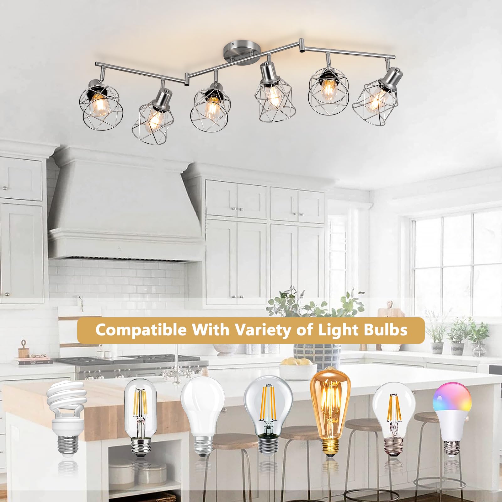 Wilon 6-Light Track Lighting Fixtures, Brushed Nickel Flush Mount Track Light Ceiling, 6 Way Ceiling Spot Light Kitchen Light Fixtures Directional Ceiling Spotlight For Kitchen Hallway Living Room