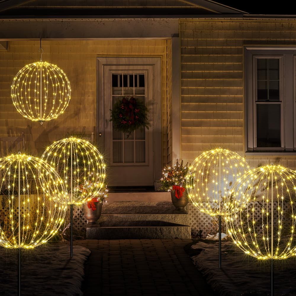 Lightshare 20In 200Led Light Ball Yard Decoration Pathway Lights Sphere Light Fold Flat Metal Frame Indoor Outdoor Waterproof Ga