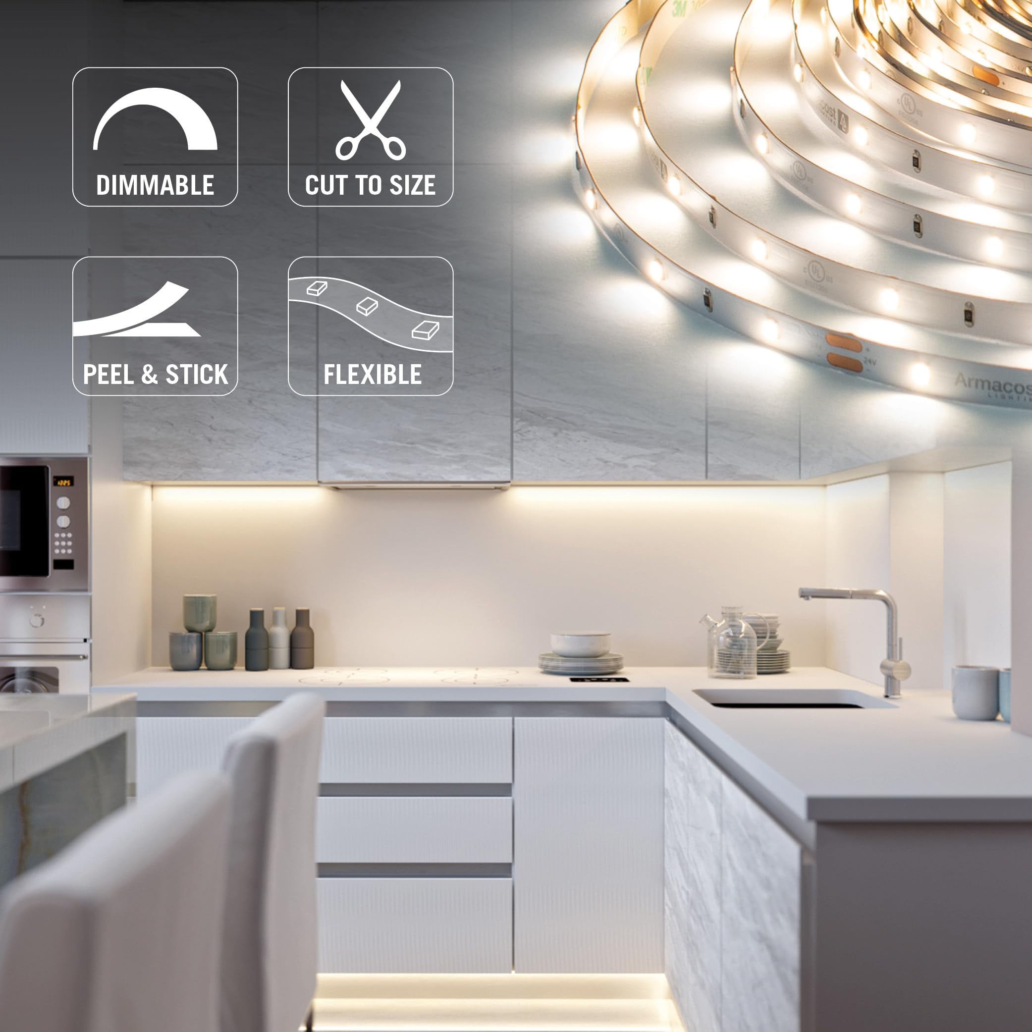 Armacost Lighting Ribbonflex Pro 24V White Led Strip Lights 30 Led/M  2700K  8.2 Ft 134210