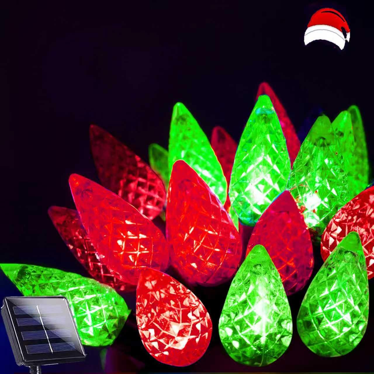 C6 Solar Christmas Lights Outdoor  100 LED 33FT Christmas Decorations Outdoor Waterproof  Solar String Lights for Outside with 8 Modes  Fairy Twinkle Light for Tree Garden Yard Decor (Red and Green)