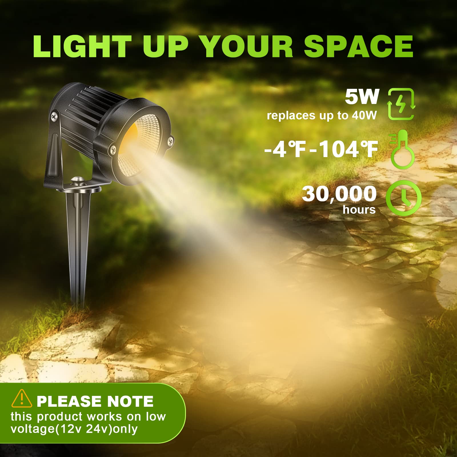 Aledeco 5W Low Voltage Landscape Lights, 12V Led Spotlights, 3000K Warm White, Waterproof,