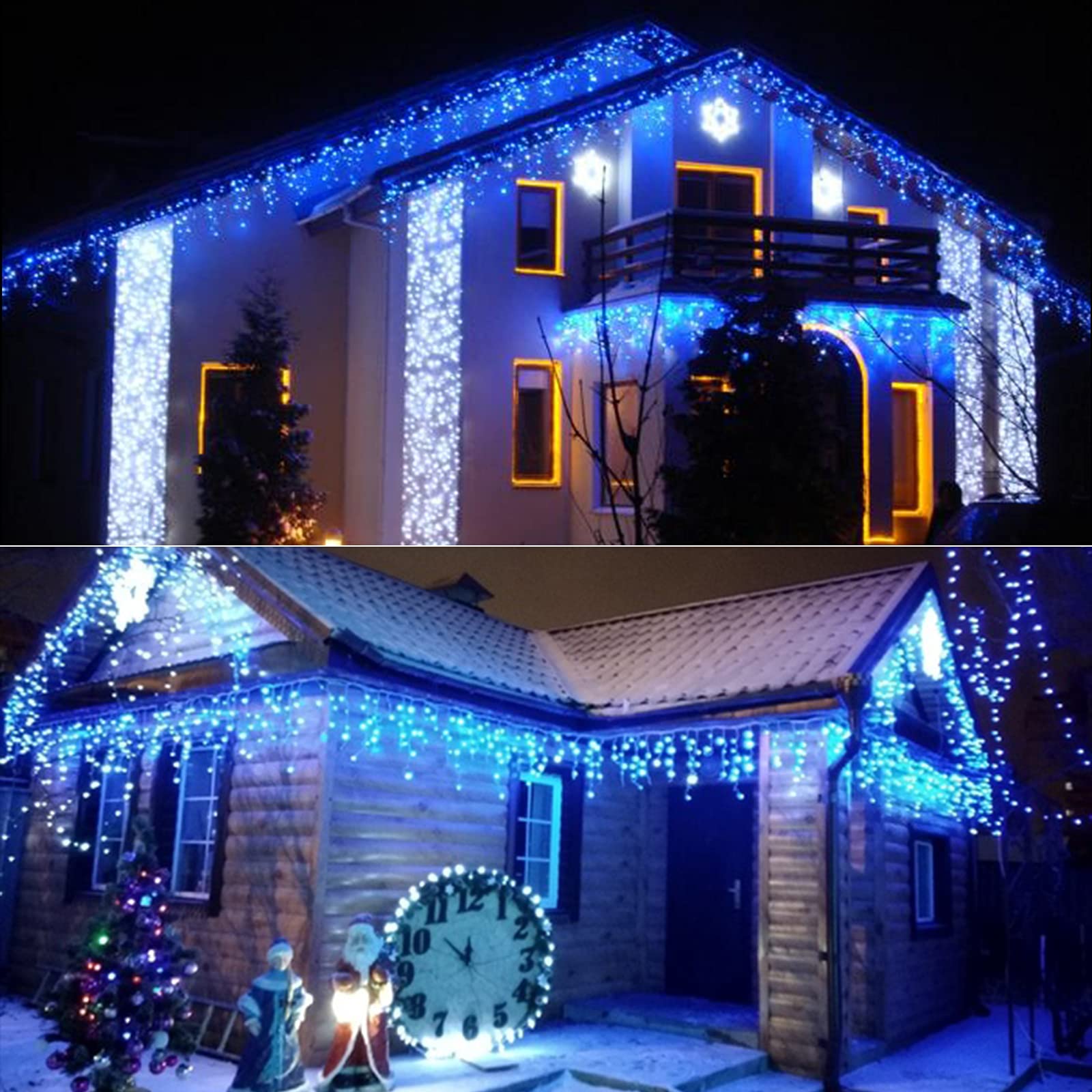 Brizled Blue Icicle Lights, 17.34Ft 300 Count Tradition Christmas Icicle Lights, 120V Ul Certified Icicle String Lights White Wi