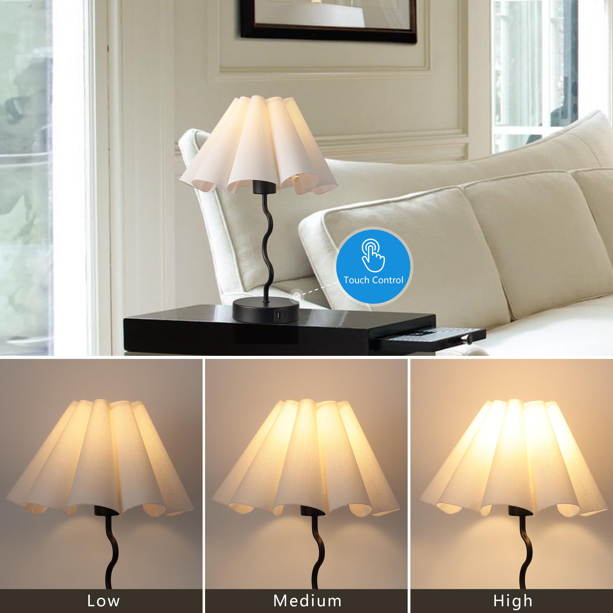 EOEYYOYB Pleated Table Lamp, Linen Lampshade, Modern Design, Black, Model 2097, Ideal for Bedroom and Home Office Decor