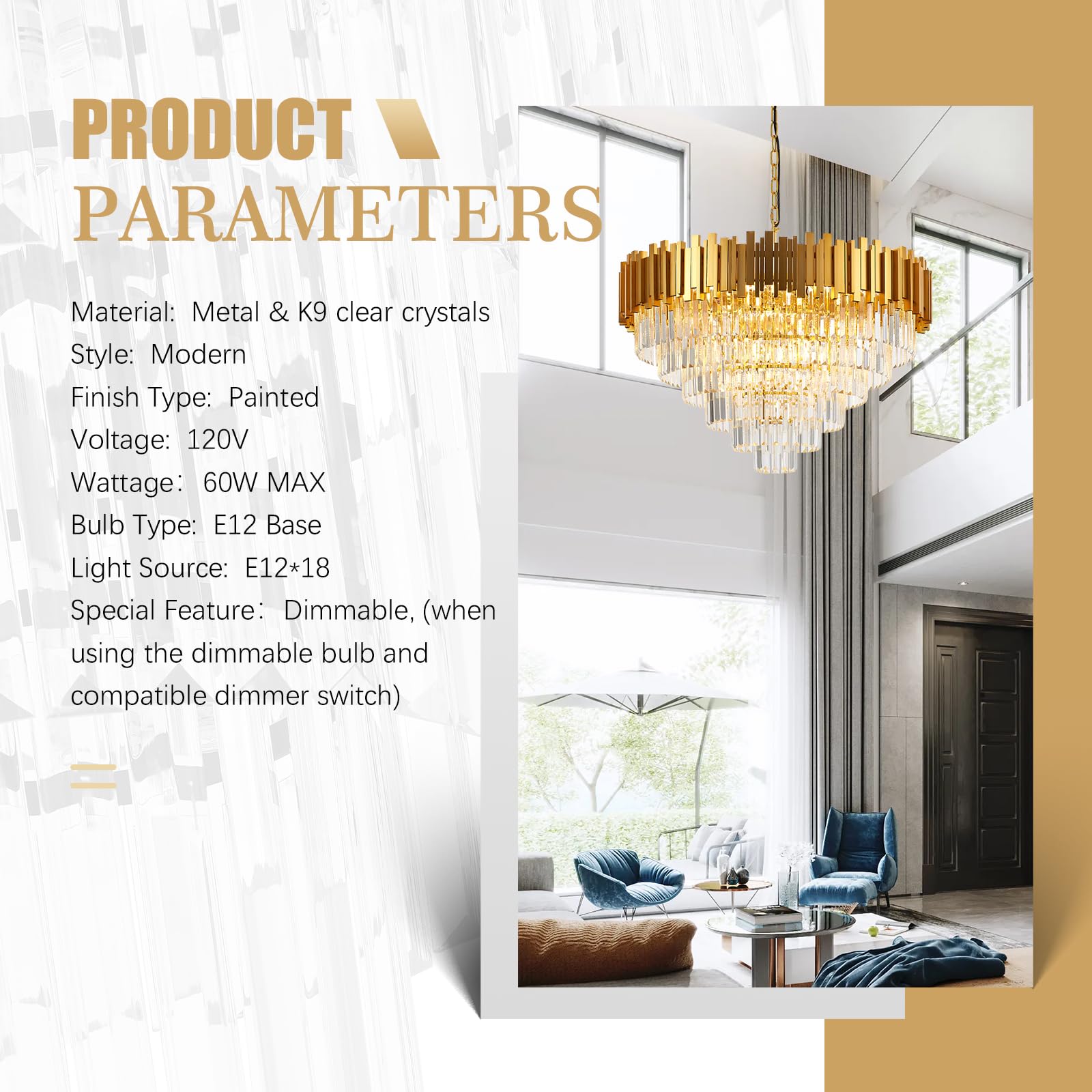 Brfaixla 18-Lights 6 Tiers Gold Crystal Chandeliers stylish 31.5 Modern Crystal Pendant Chandelier Round Hanging Lighting For Living Room Foyer High Ceiling Bedroom Restaurant