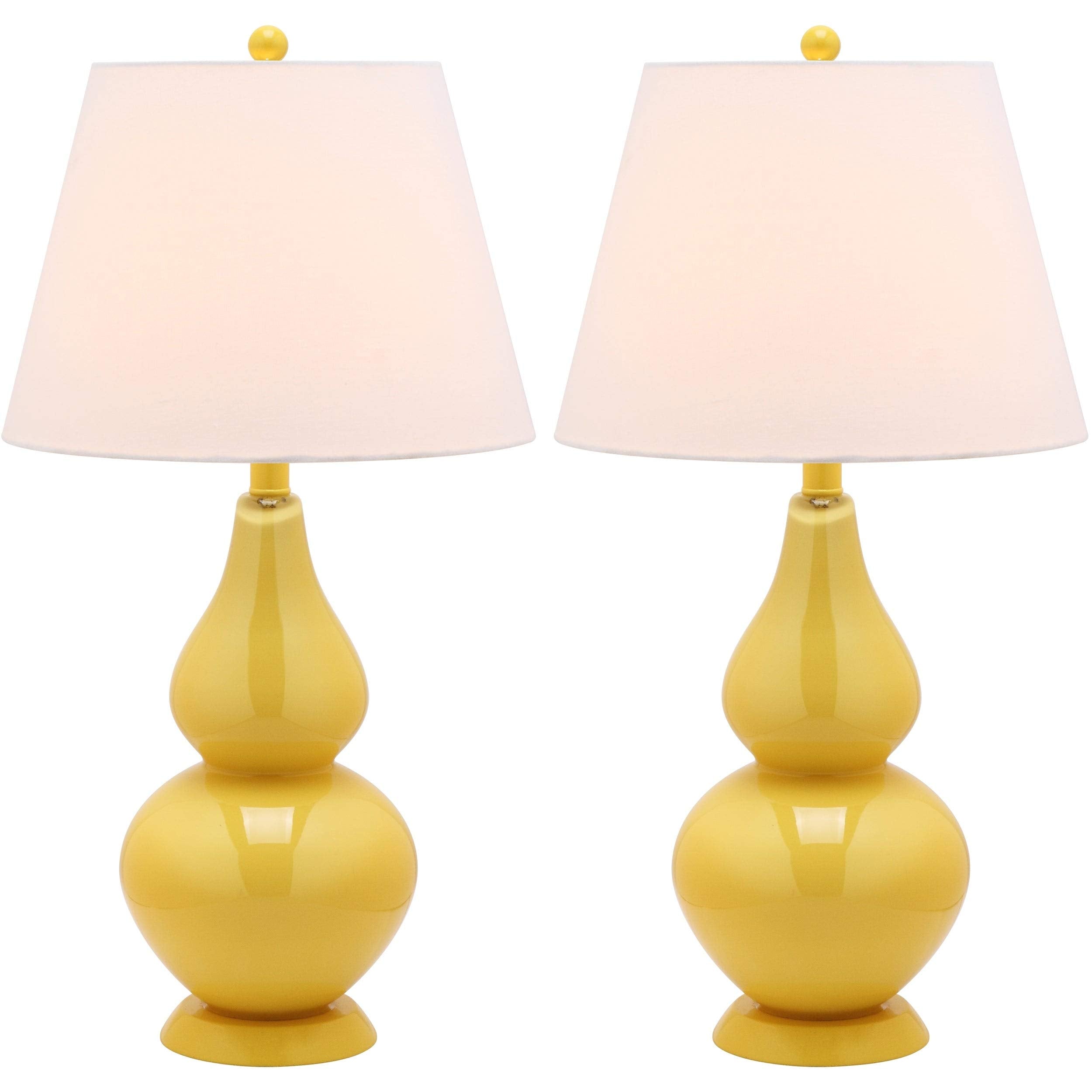 SAFAVIEH Lighting Collection - Cybil Set of 2 Yellow Double Gourd Glass Table Lamps, Modern Contemporary Design, LED Bulbs Inclu