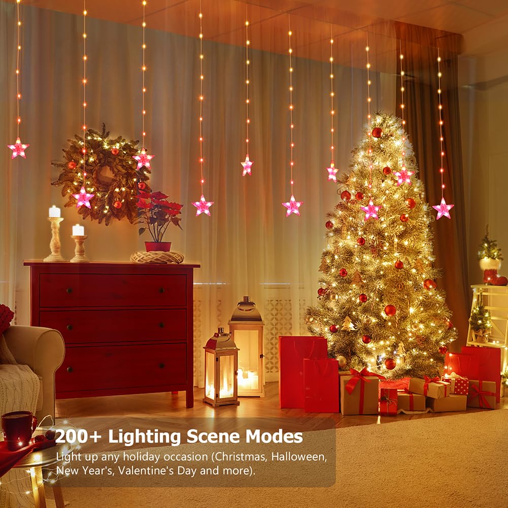 Kepstars Star Curtain Lights, 10Ft X 3.3Ft Rgb Led Color Changing String Fairy Lights Stars Curtain, Smart App & Ir Remote, 200+