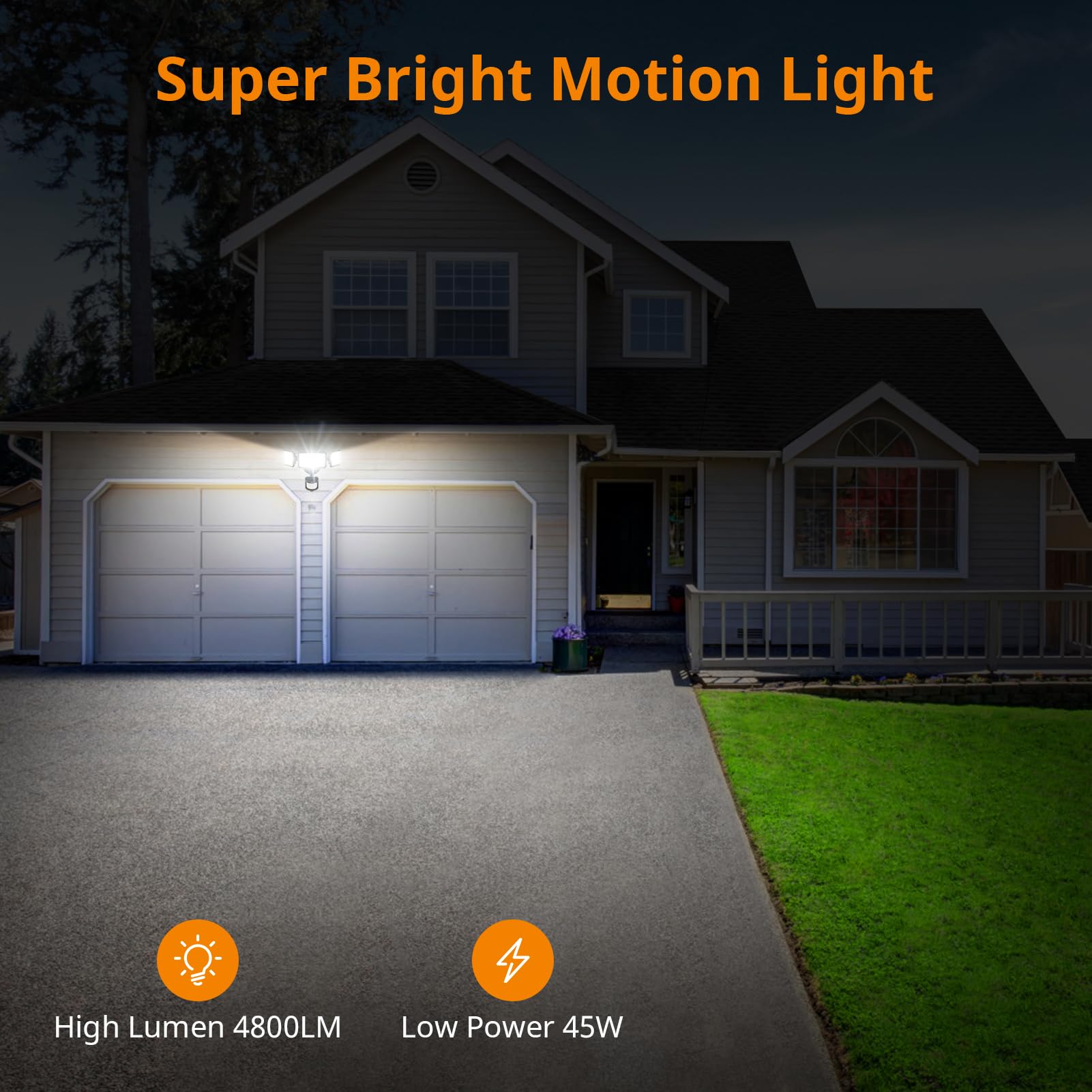 LEPOWER 45W LED Flood Light, Motion Sensor, 4800LM, Dusk to Dawn, IP65 Waterproof, Black, Model YY03A-BL