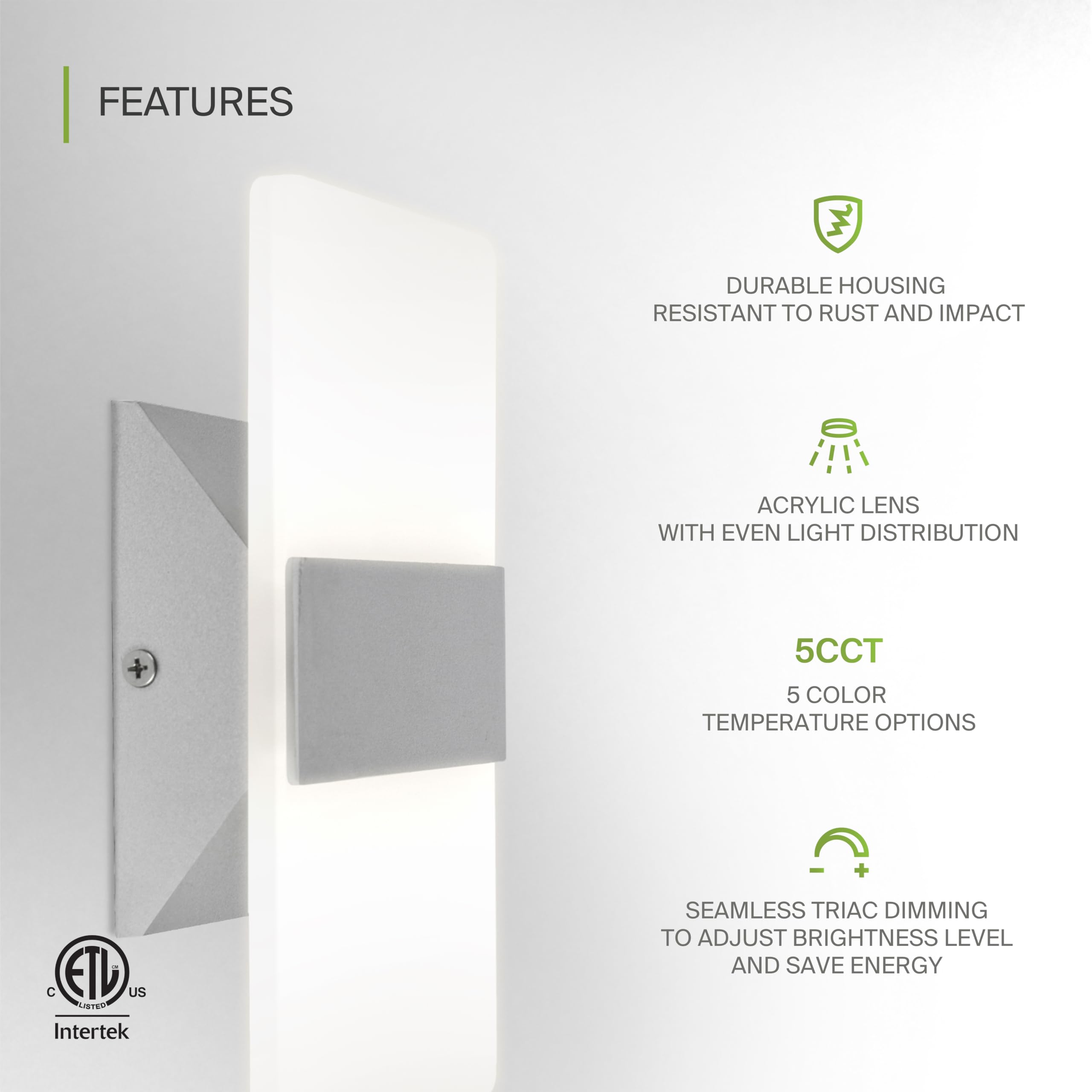 ASD 8 Inch LED Wall Sconce - Dimmable Brushed Nickel Light Fixture, Acrylic Glass, Model A-LWS12-8D10AC-NK