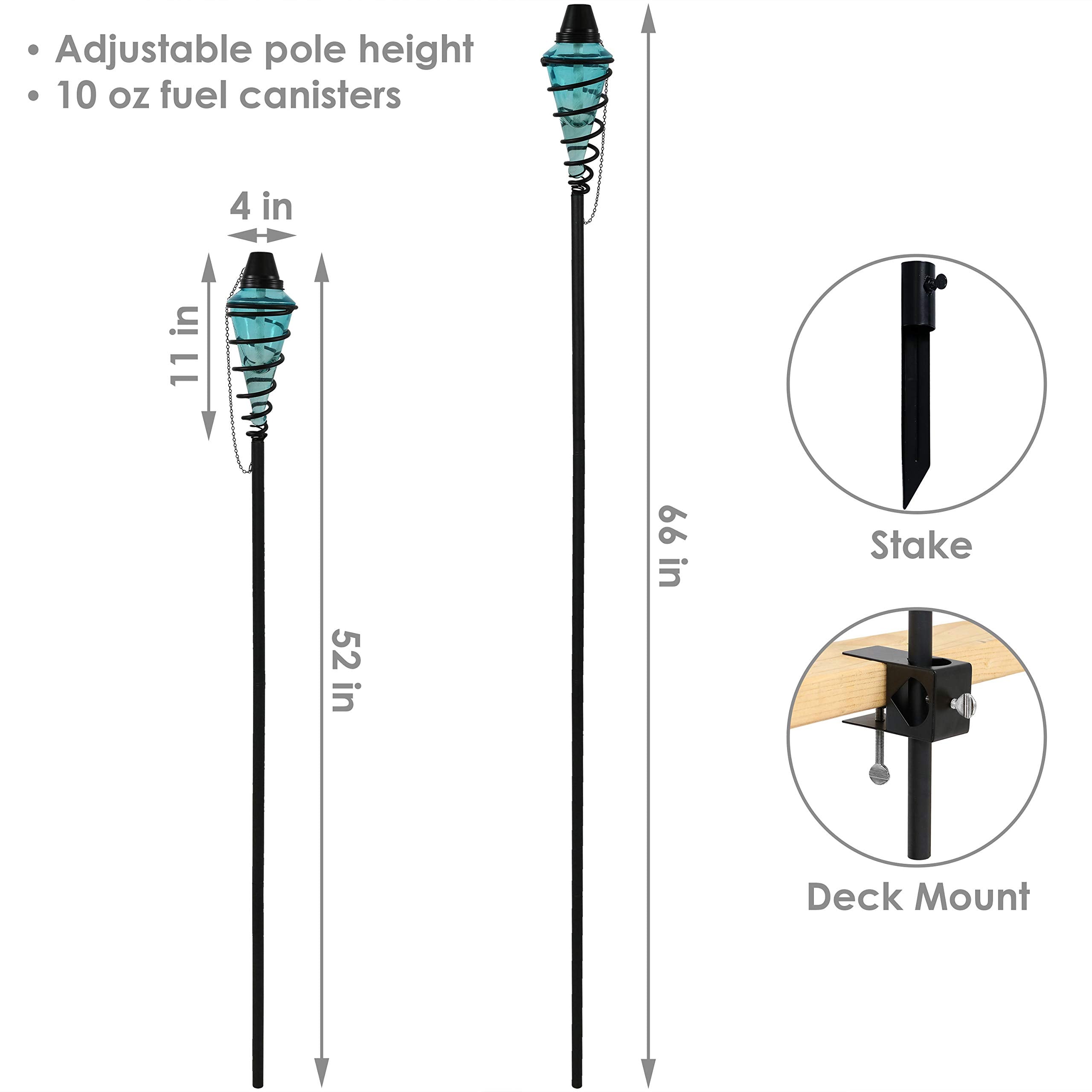 Sunnydaze Glass Patio Torch Set of 2 - Adjustable 25in to 66in Height - Blue - Steel - Model WKO-158