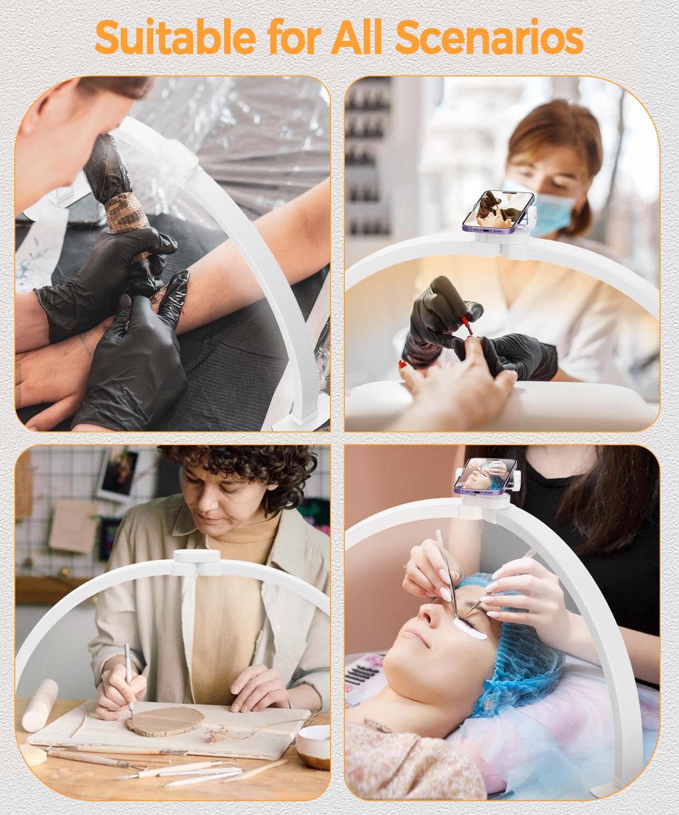 Mactrem Half Moon Light For Nail Desk,Foldable Nail Tech Lights Nail Lamp For Desk With Phone Holder/Carrying Bag, 30In 40W, 3 C