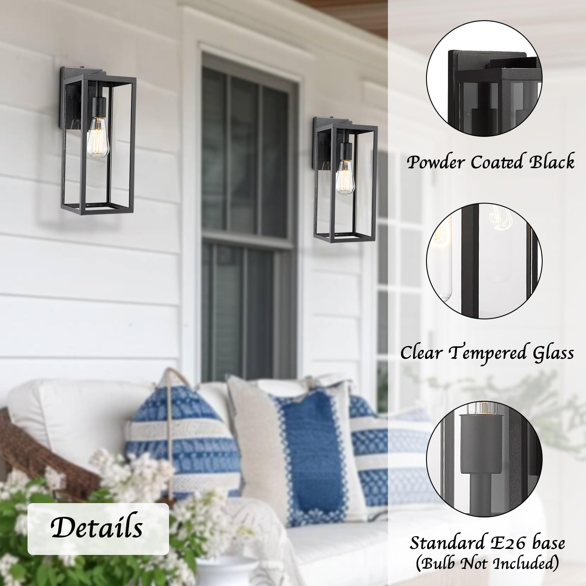 Bestshared Outdoor Wall Lantern, 1-Light Dusk to Dawn Sensor, 15in Modern Metal Sconce, Clear Finish
