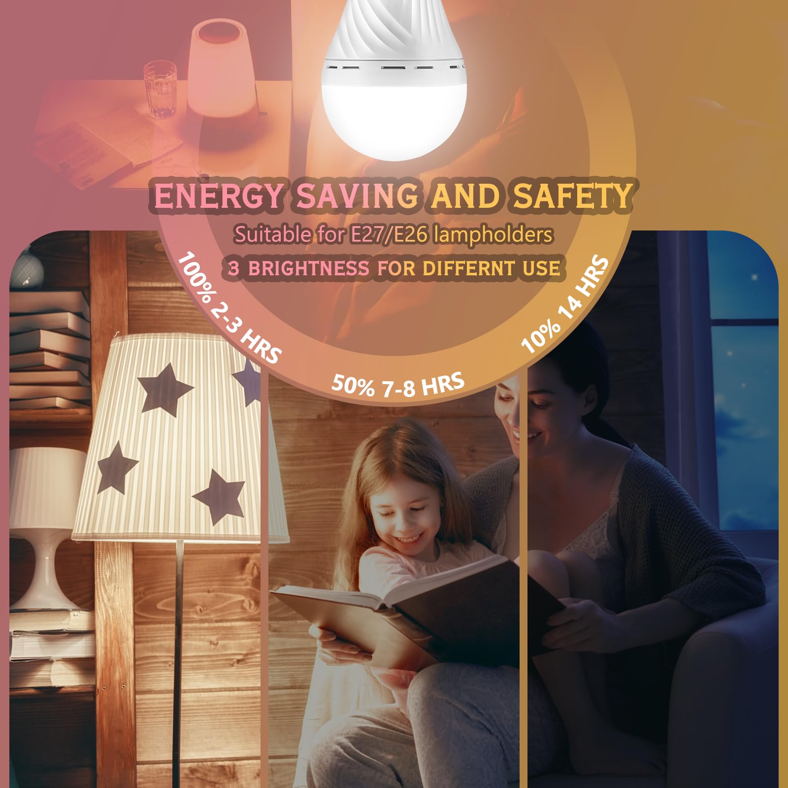 6 Pack Rechargeable Emergency Light Bulbs, Battery Powered Led Light Bulb 6000K Daylight E26 12W 60W Equivalent With 1500Mah For