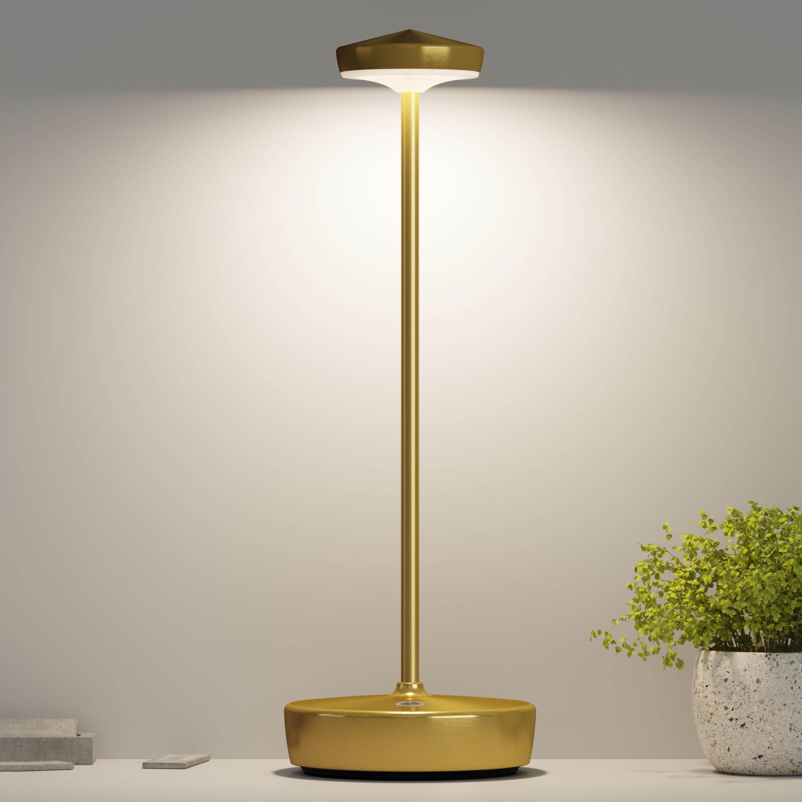 ZTFLOS Rechargeable Cordless Table Lamps 5000mAh LED Outdoor Table Light with Memory Function Portable IP54 Waterproof Battery Operated Light for Patio Restaurant Bedside(Gold)