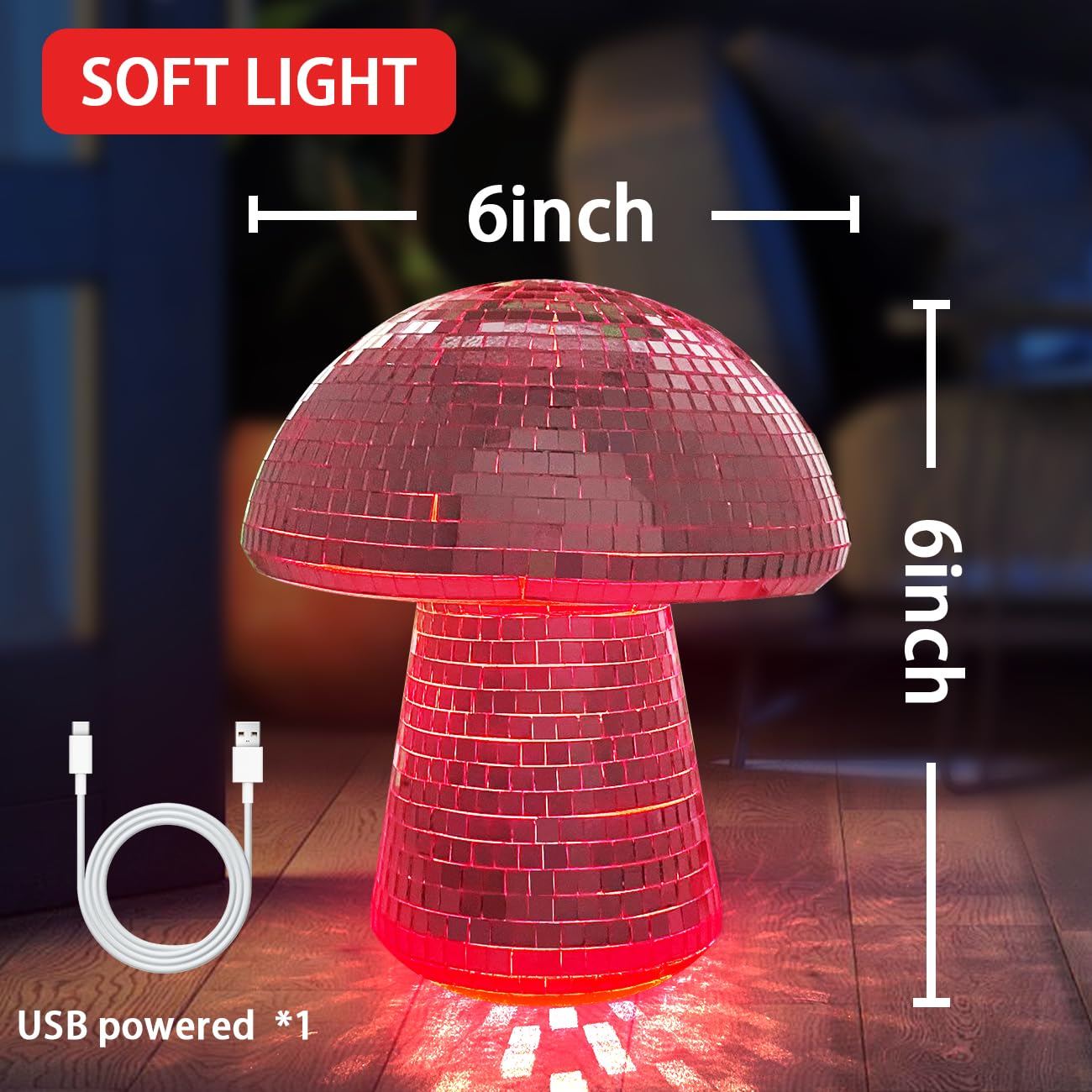 IJG Silver Mushroom Disco Lights RGB, 6 Inch Reflective Ball Home Decor, Plastic, Model 1