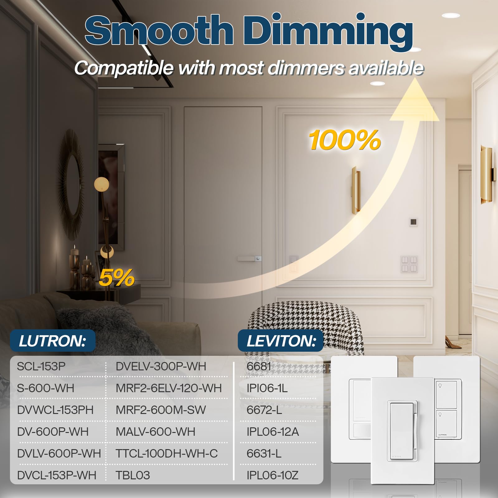 Anyhome 12 Pack 6 Inch Led Recessed Lighting, 5Cct Selectable 2700K-5000K, 13W 1150Lm, Dimmable Canless Recessed Lighting 6 Inch