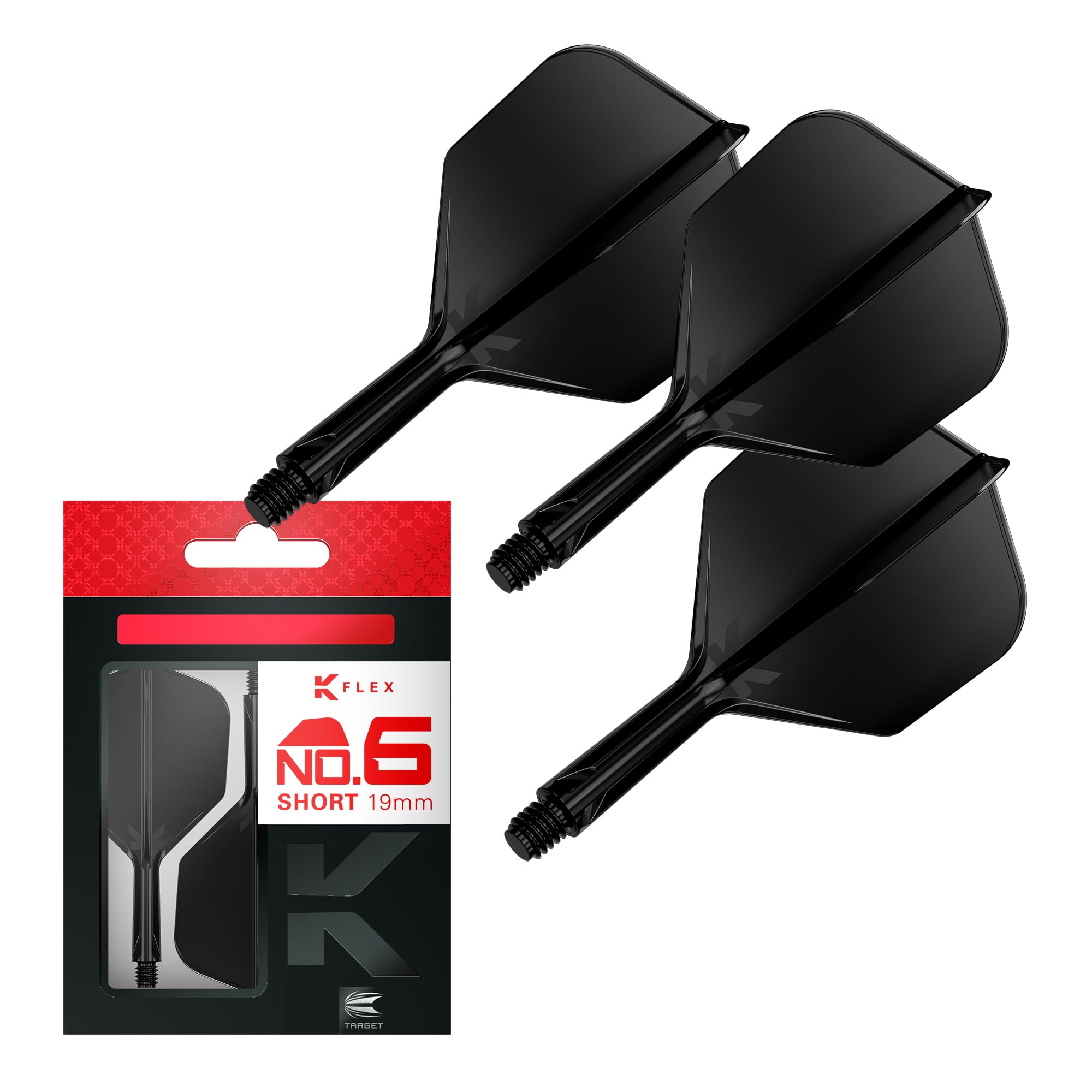 Target Darts K Flex Integrated Dart Flights and Shafts, No.6 Black, Short (19mm), Model taf1401, Pack of 3