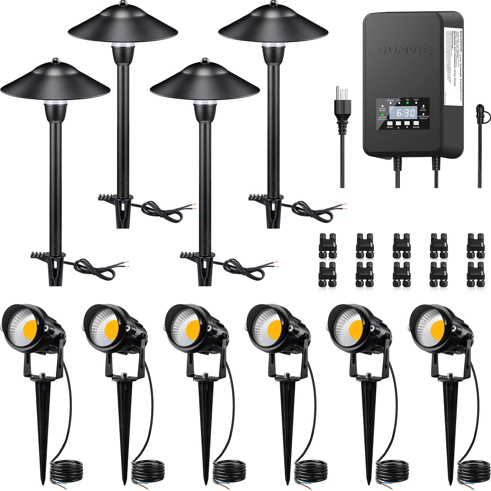 SUNVIE LED Landscape Lighting Kit - Low Voltage Aluminum Pathway Lights, Black, Model 130a51c8-d9b4-431c-a5a1-fe320d5d08