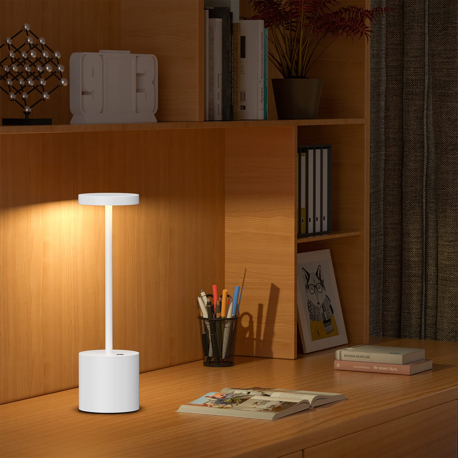 SAKRINGT Rechargeable Table Lamp, LED Cordless, 5000mAh Battery, 3 Color Dimming, 2 Pack, White
