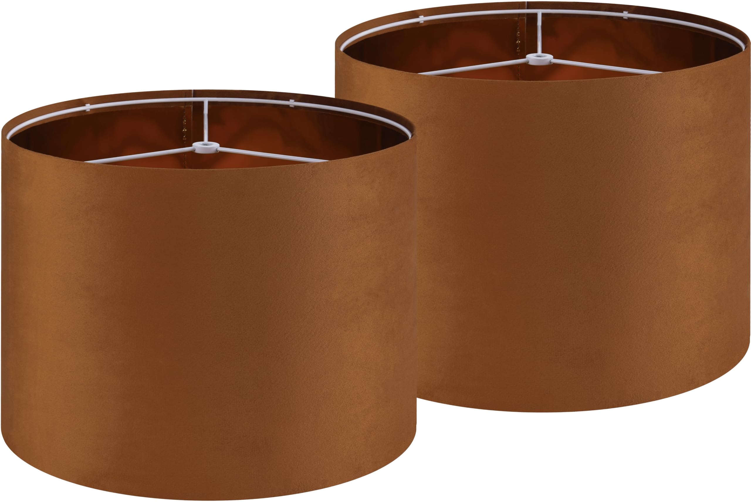 GO&SO Burnt Orange Velvet Drum Lamp Shades Set of 2 Medium  Replacement Lamp Shade 13 Top x 13 Bottom x 10 High(Spider)- Modern Fabric Lampshade for Table Lamp Floor Lamps -Assembly Require