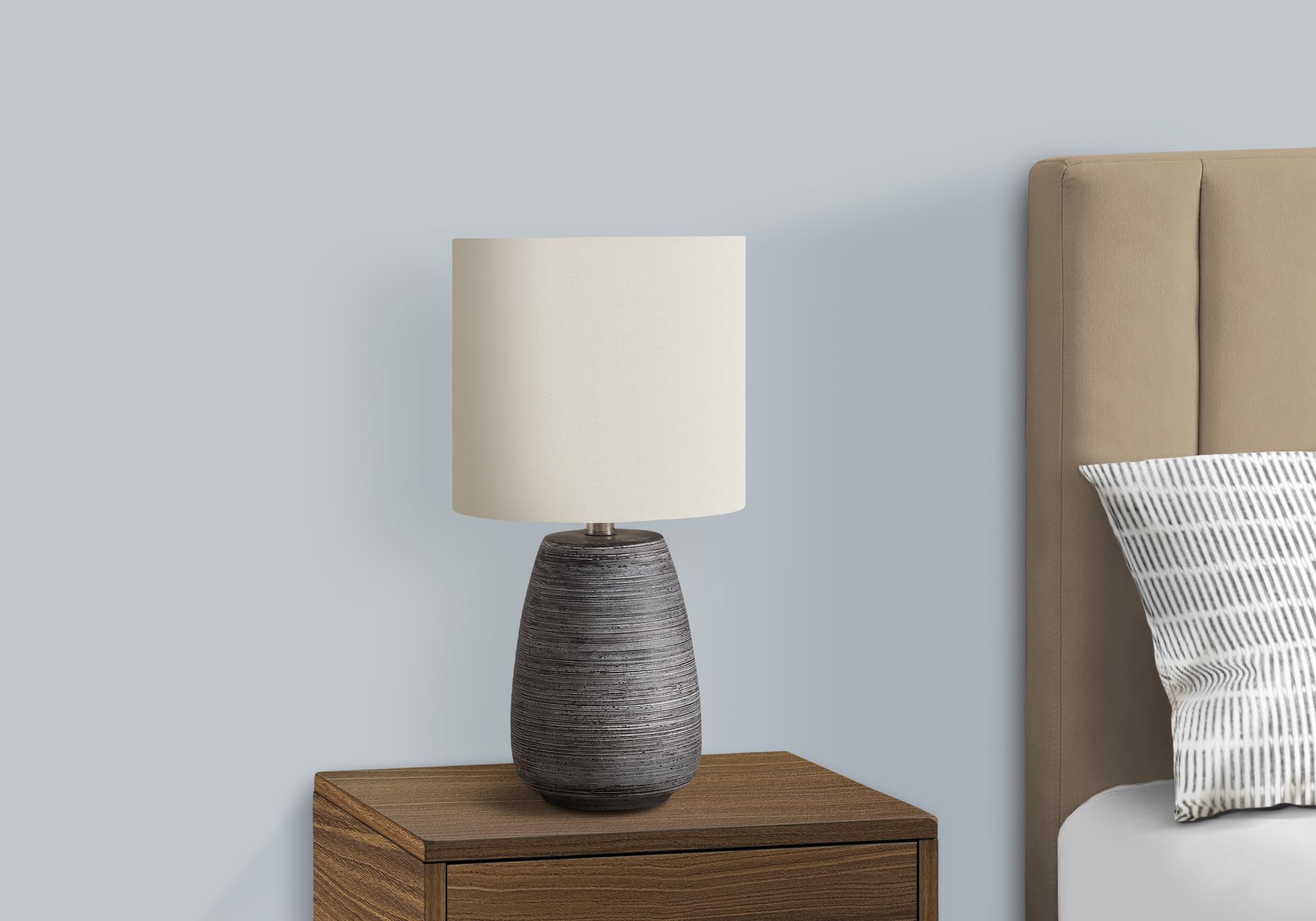 Monarch Specialties Table Lamp I 9633, Grey Ceramic, Ivory/Cream Shade, 10inL x 10inW x 18.75inH
