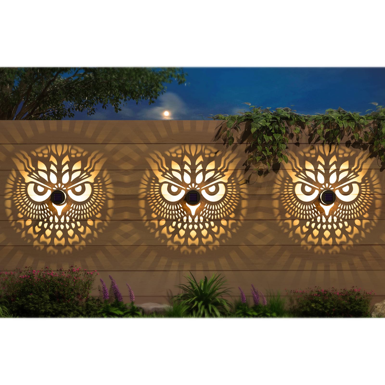 Gardencave Solar Fence Lights - 4 Pack Owl Theme Waterproof Outdoor Decor, Model Fence1