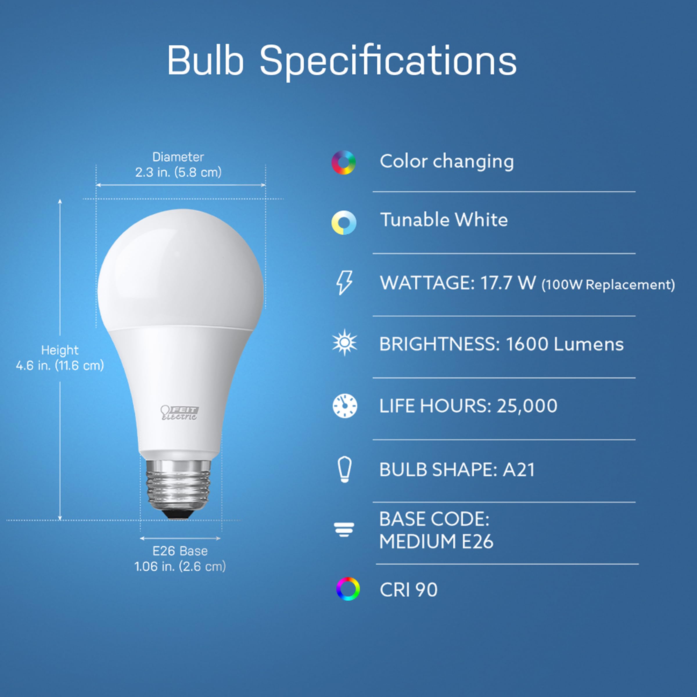 Feit Electric Om60/Rgbw/Ca/Ag Smart Wifi Color Changing And Dimmable  Alexa Or Google Assistant  No Hub Required A19 Led Light Bulb  60W