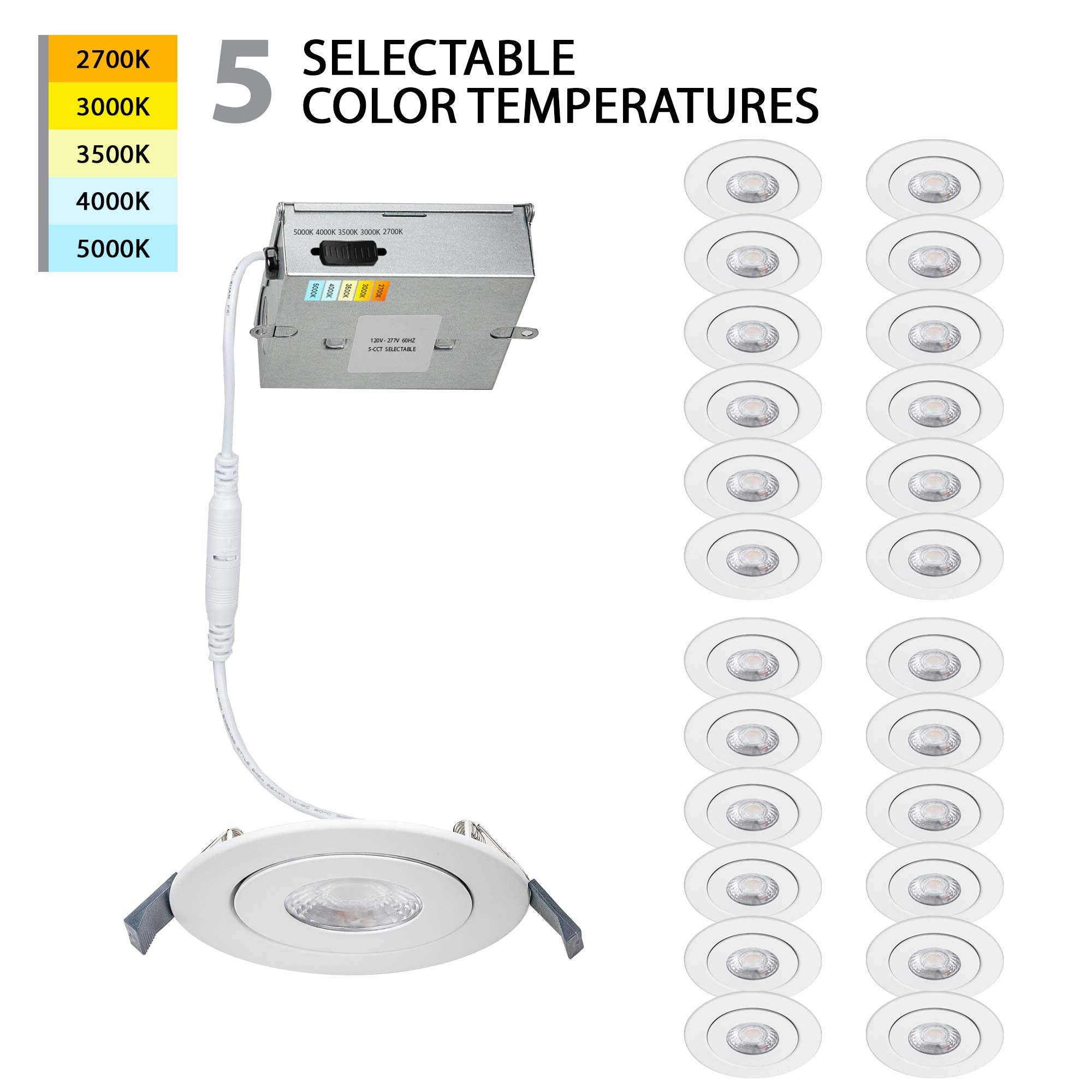 Wac Lighting, Lotos 6In Led Round Adjustable 5-Cct Selectable 2700K-3000K-3500K-4000K-5000K Recessed Kit In White (Pack Of 24)