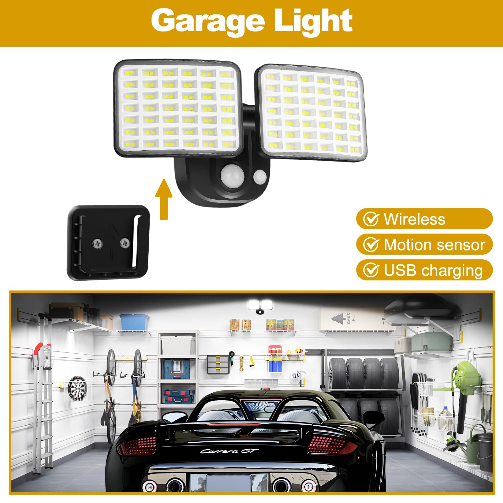 Ytkih Rechargeable Battery Operated Motion Light 2500Lm & 4000Lm Motion Sensor Security Light(1-3 Months Endurance) Usb Charging
