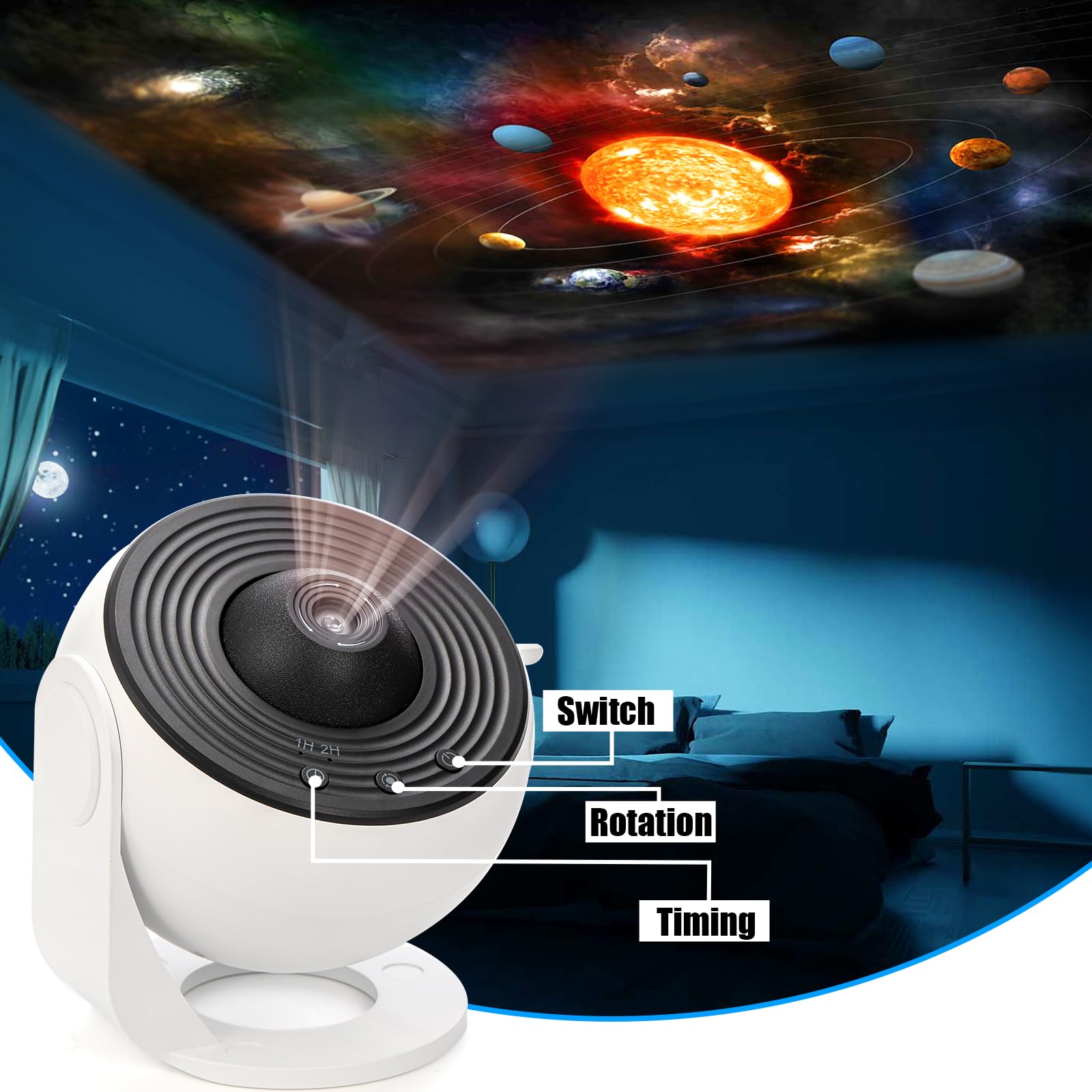 Hbaushun Galaxy Projector - 360° Rotating Star Light with 13 Discs, White & Black, Model BL-DQY02 for Home Bedroom Decor