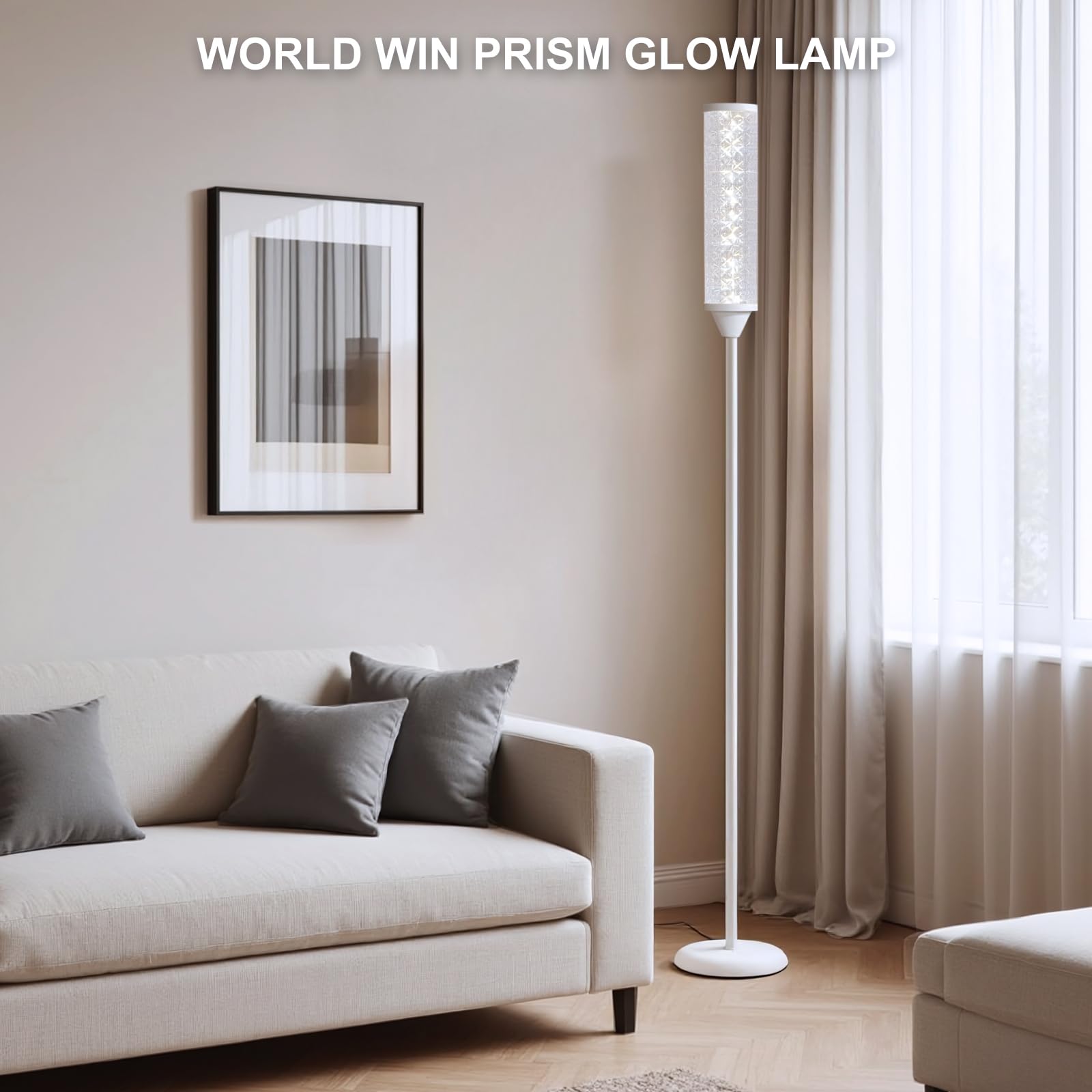 WORLD WIN Prism Glow Floor Lamp - Smart RGB LED, Mosaic Star, 3 Color Temperatures, Iron, White, Model: prism glow floor lamp 04