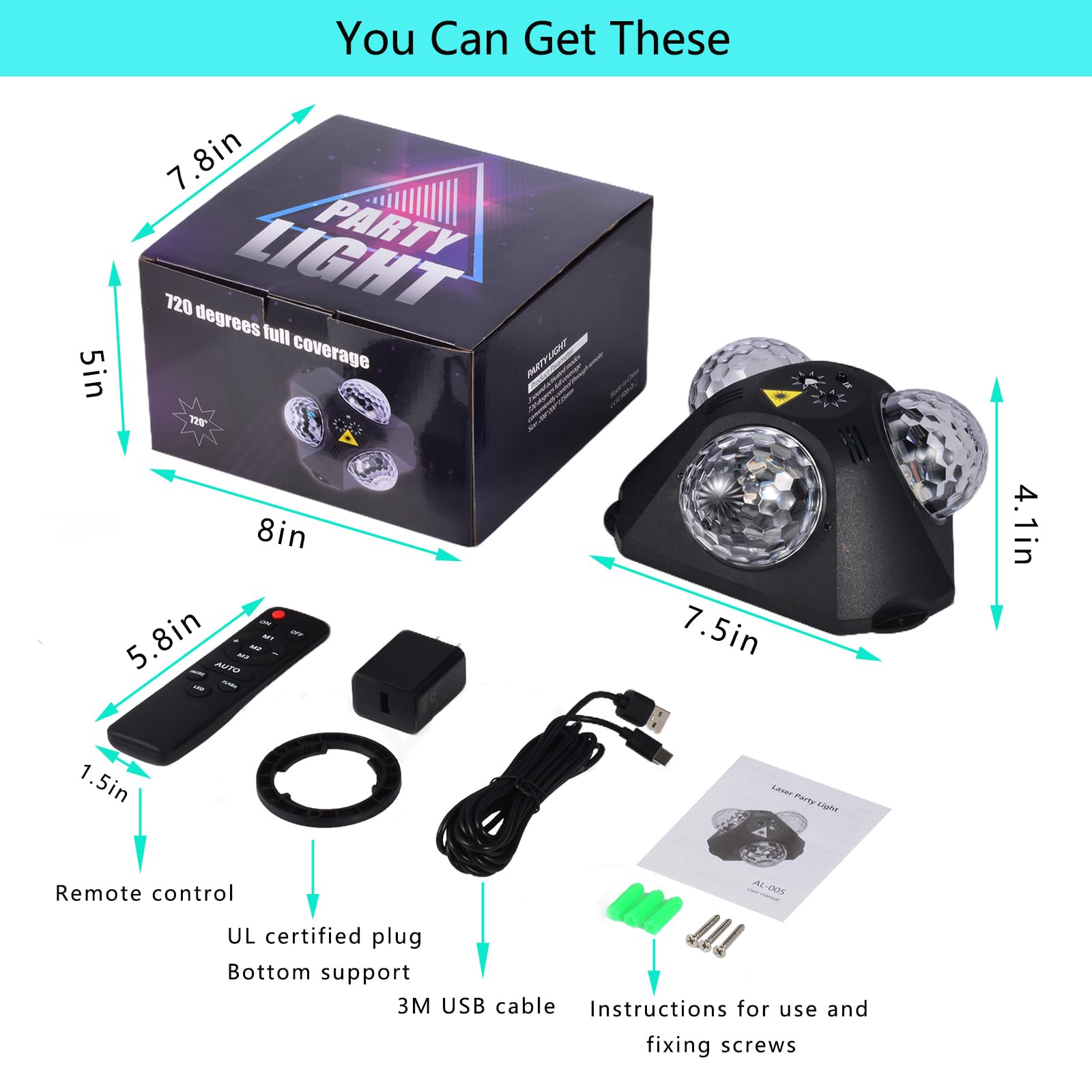 Yinpkteo 4 In 1 Disco Party Lights, 3 Rgb Disco Lights+Red And Green Pattern Lamp Strobe Lighting For Home Room Dance Parties Bi