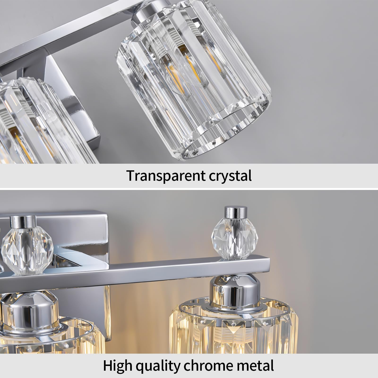 FDPBY 3-Light Bathroom Vanity Lights Chrome Metal Crystal Fixtures Model 291