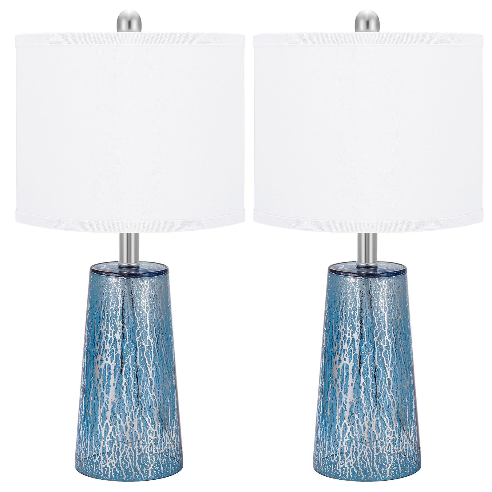 Tpamswo Modern Coastal Table Lamps 23    High Blue Silver Hand-Applied Mercury Tapered Column Glass Bedside Lamps, For Bedroom L