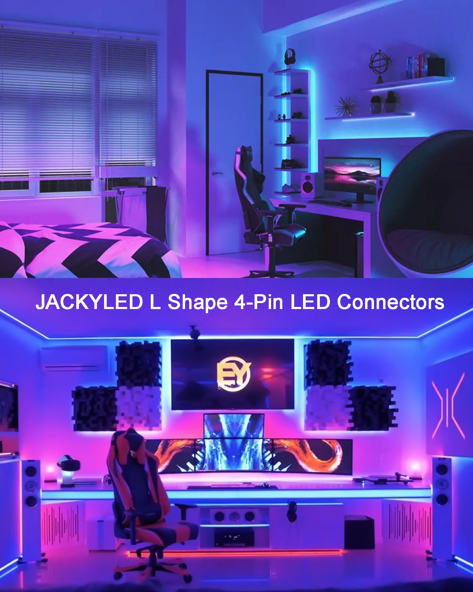 Jackyled L Shape 8Mm 4-Pin Led Strip Connectors 10-Pack Total 32Pcs, Unwired Solderless Led Light Connectors For 8Mm Wide 4-Pin