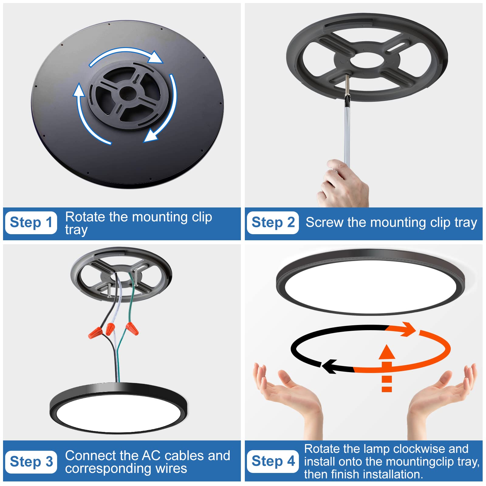 LZHOME 4-Pack Led Ceiling Light, 42W 4500LM, 15.8 Inch, 3CCT Selectable, Black, Model LZ-XXD-16