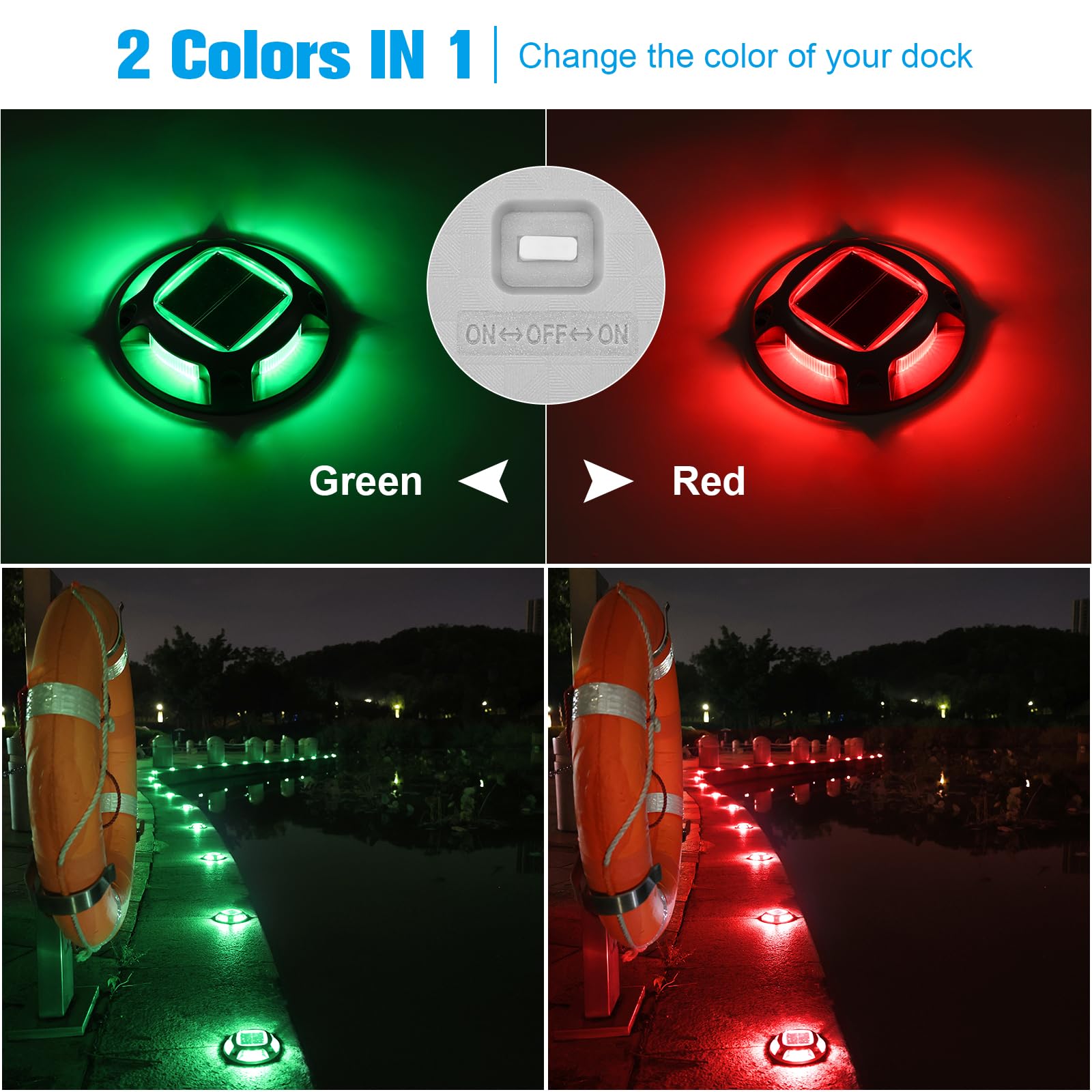 Volisun Christmas Solar Driveway Lights Dock Marine Lights 4 Pack,2 Colors In 1,Outdoor Led Deck Lights,Solar Powered Waterproof