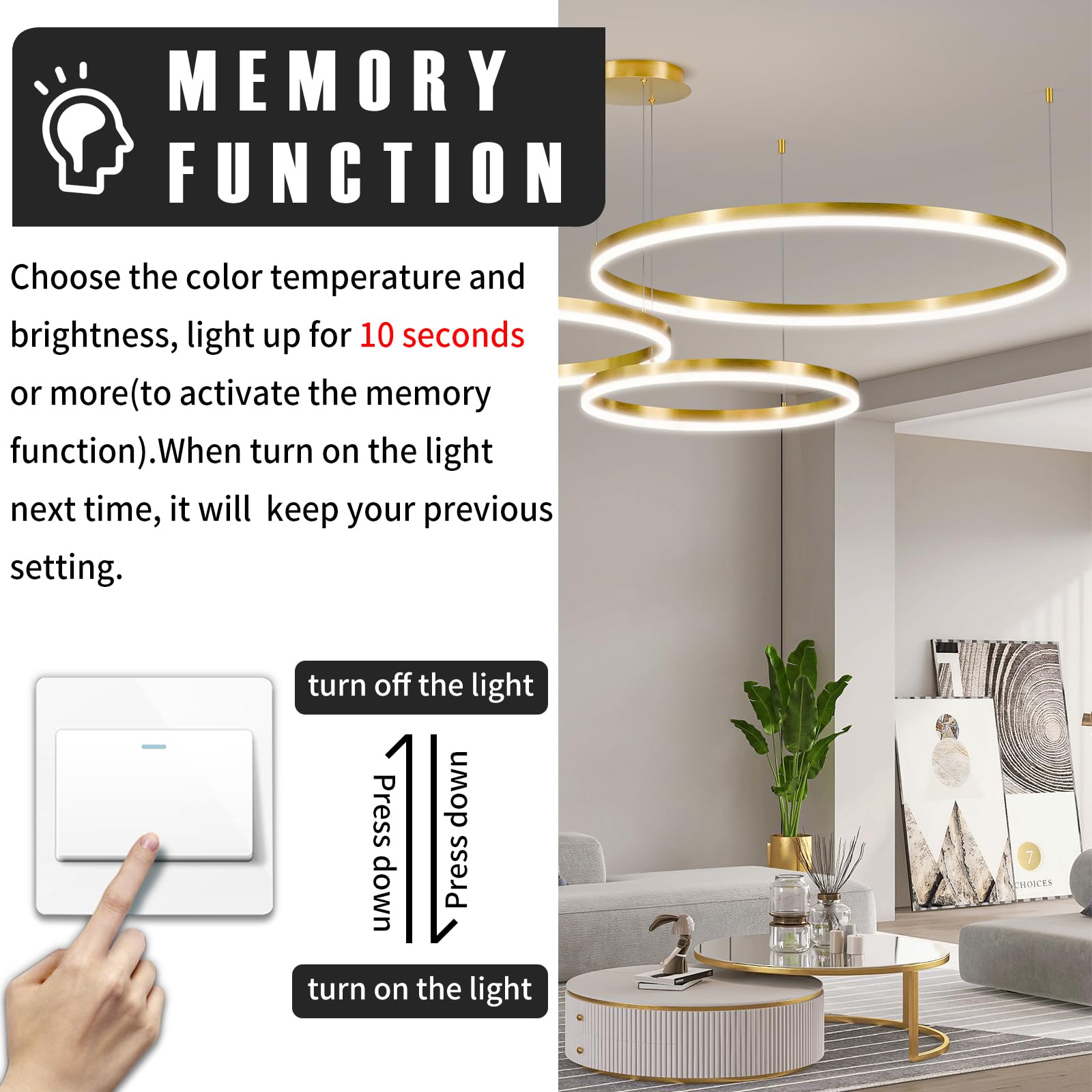 Matven Dimmable Desk Linear Pendant Light, 15.7+23.6+31.4in, Gold, Acrylic, Remote Control, 3 Color Modes, Model KD-YX