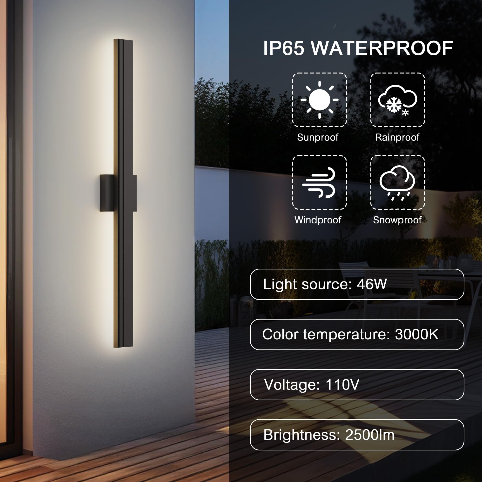 Lamqee 39.4 In Aluminum Long Outdoor Wall Light  3000K 2500Lm Integrated Led Waterproof Ip65  Linear Modern Exterior Lighting Fixtures Wall Mount Outside Sconce For House Porch Patio Garage Front Door