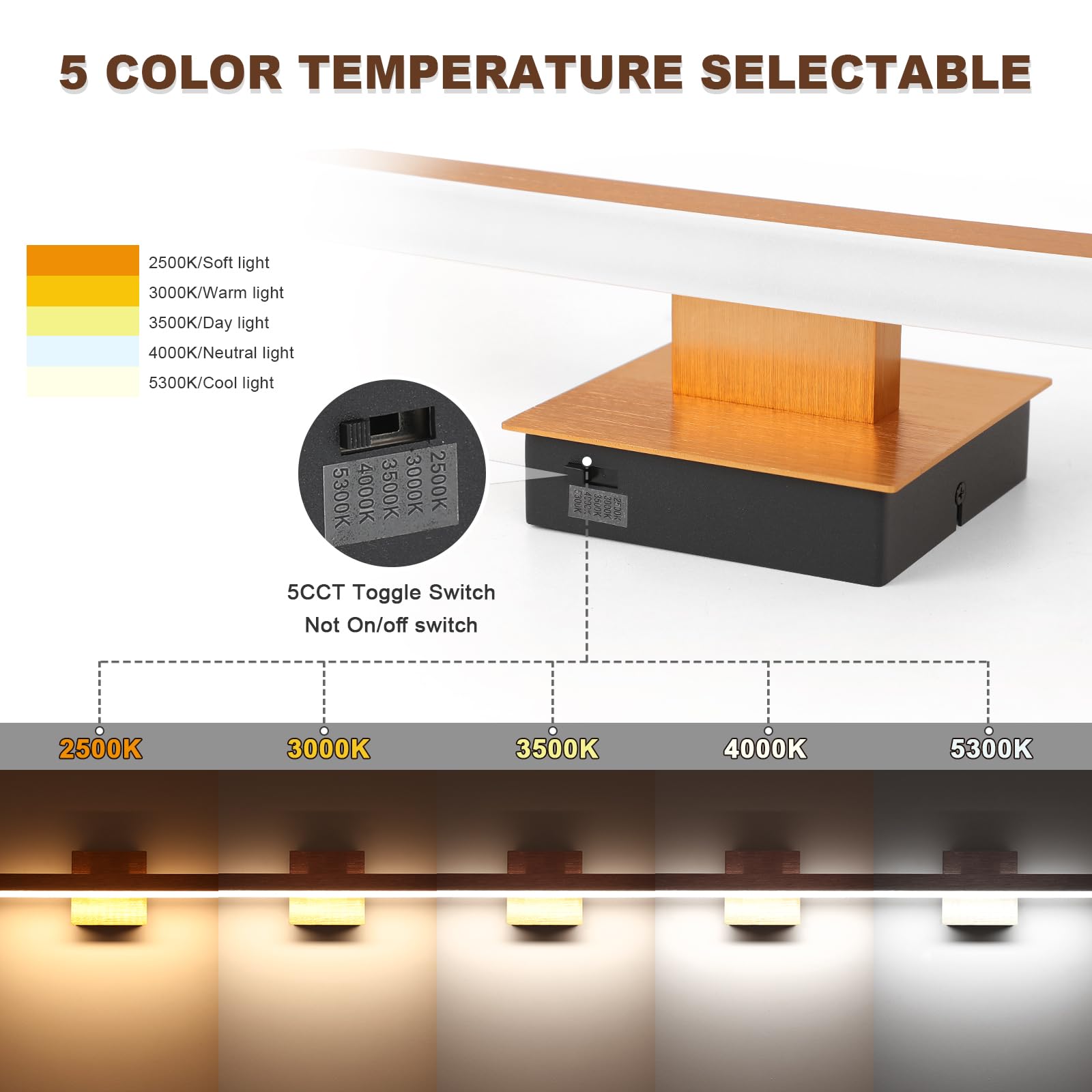 Joossnwell Vanity Light For Bathroom Light Fixtures Dimmable 5Cct Gold And Black Vanity Lights Bar Modern Bathroom Lighting Over