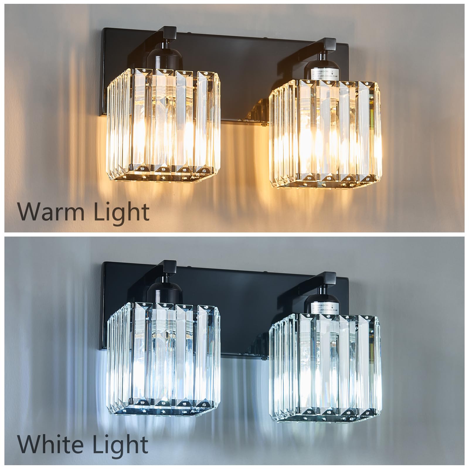 FDPBY 2-Light Bathroom Vanity Light Plating Black Crystal Wall Fixture Model 002