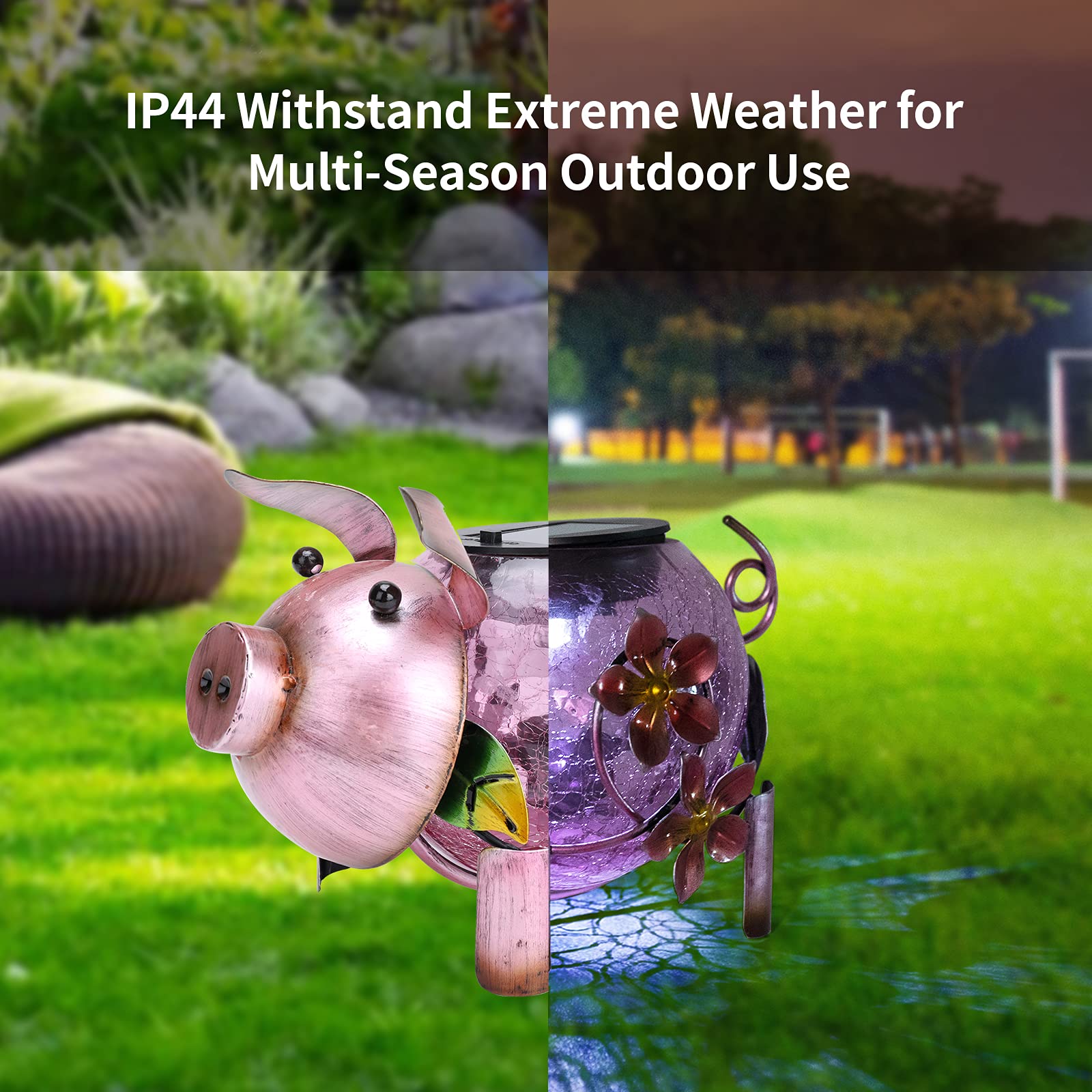 MUMTOP Solar Lantern - Waterproof Pink Glass Decorative Tabletop Ornament for Garden - Model 4267150